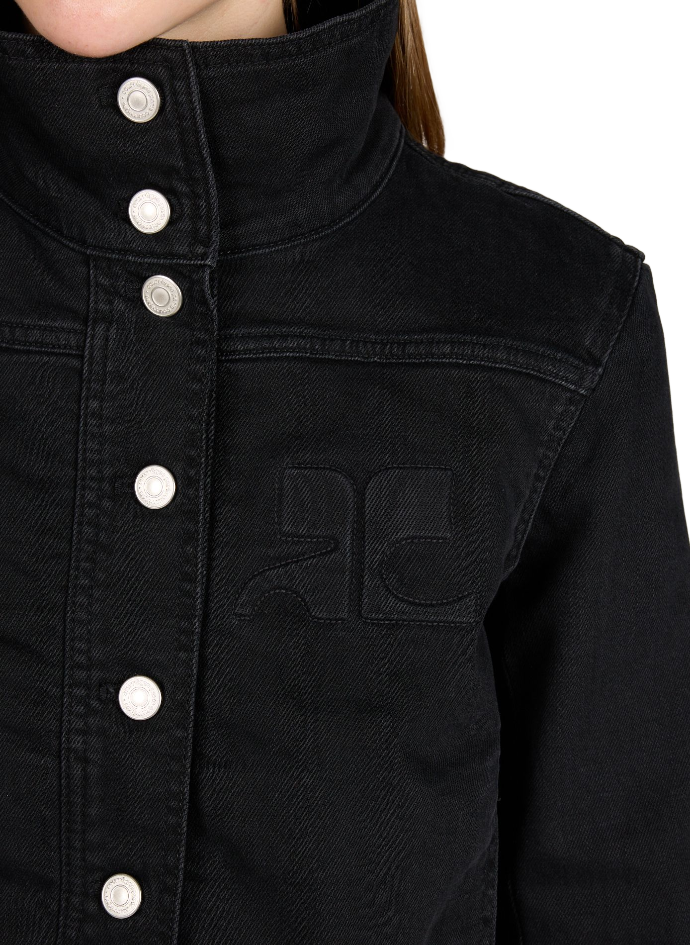 Veste denim droite en coton mélangé COURRÈGES Noir