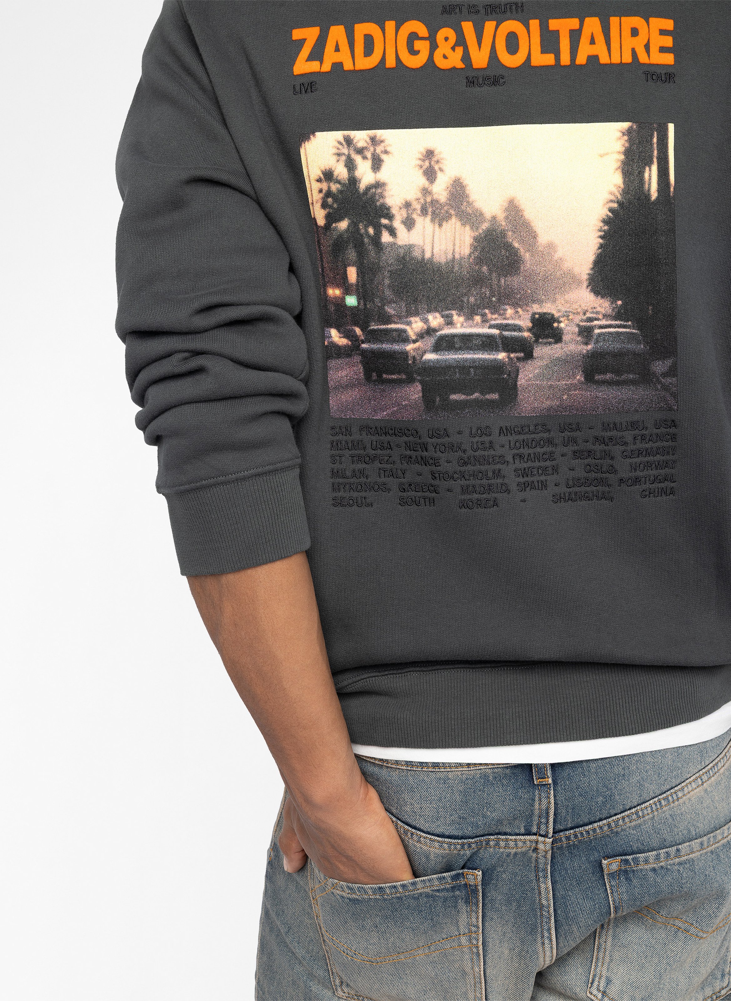 Sweat droit col rond sérigraphié en coton mélangé aime ZADIG&VOLTAIRE Gris