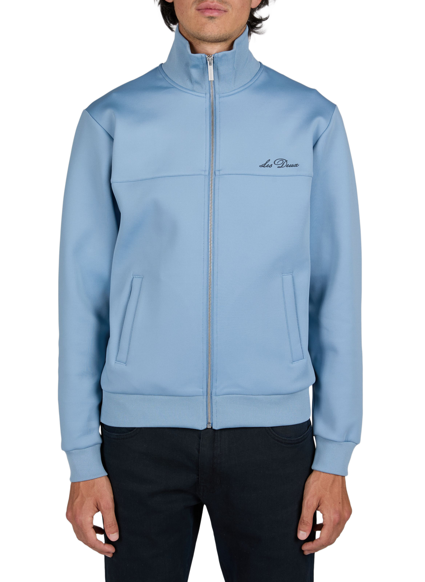 Straight jacket with high collar and logo LES DEUX Blue