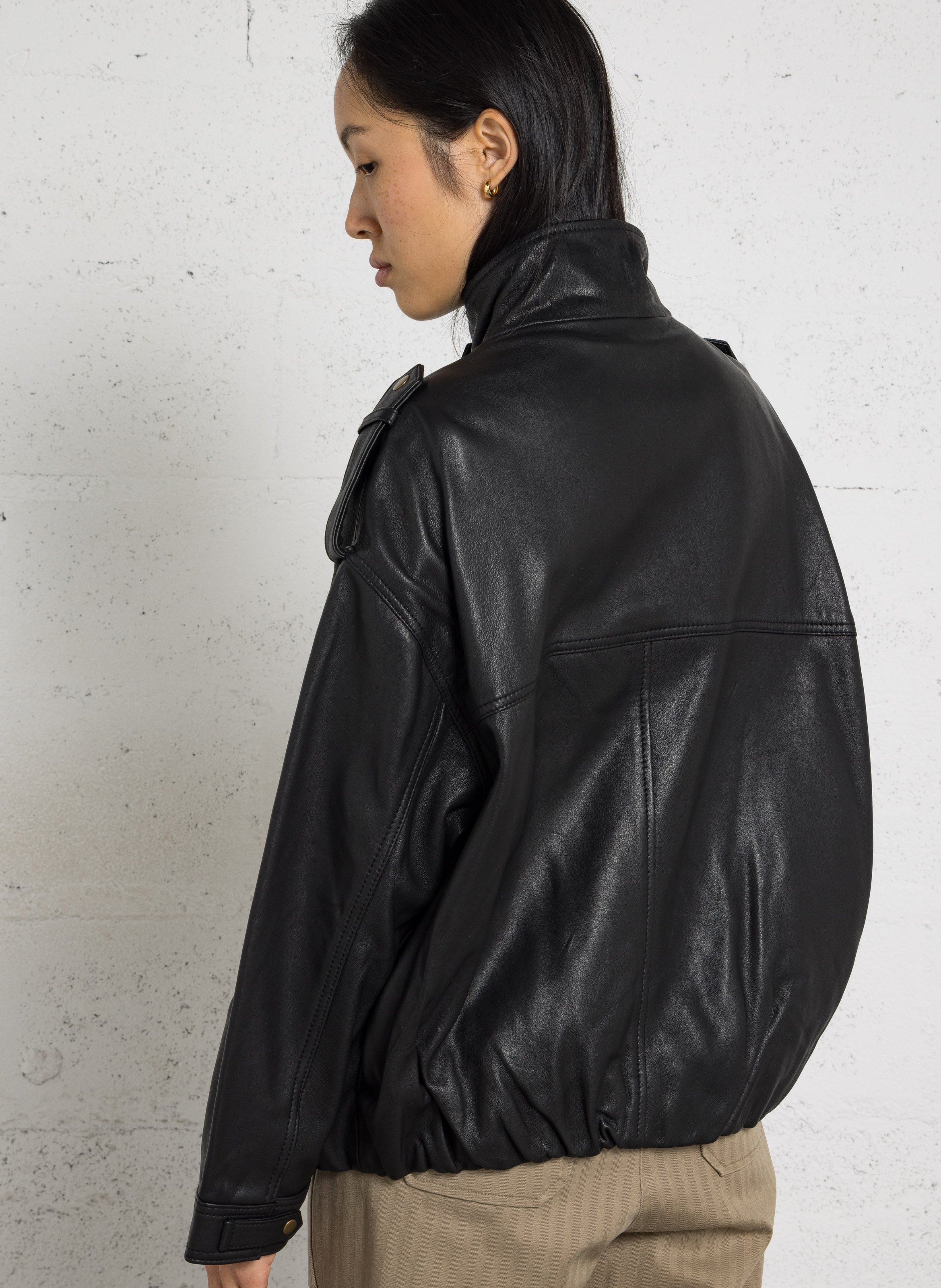 Veste en cuir oversize oscar MAISON 123 Noir