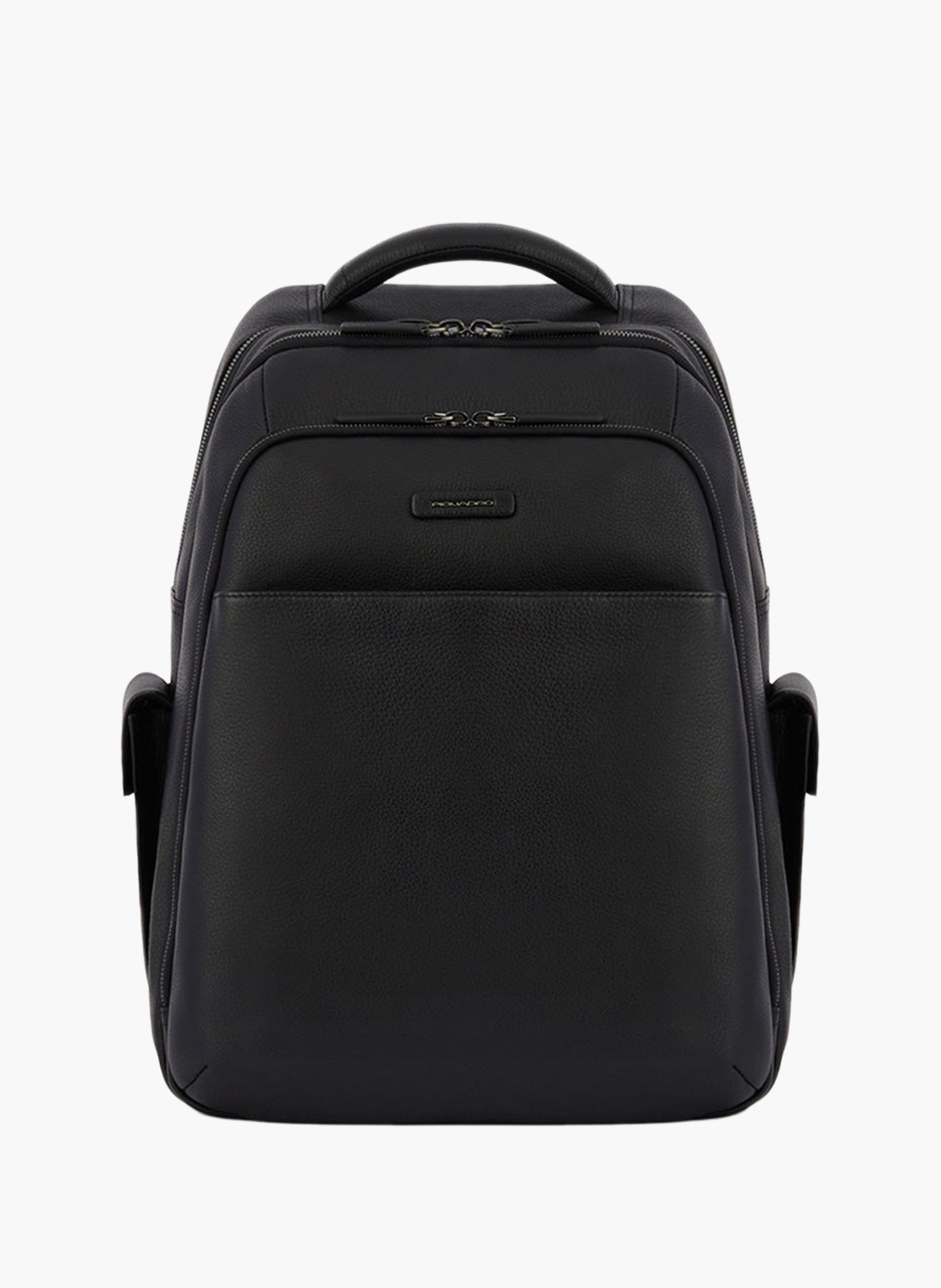 Three-compartment leather laptop backpack 15.6" PIQUADRO Black