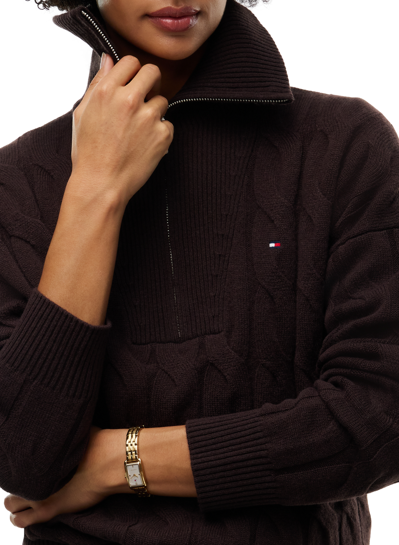 Pull col zippé en laine TOMMY HILFIGER Marron