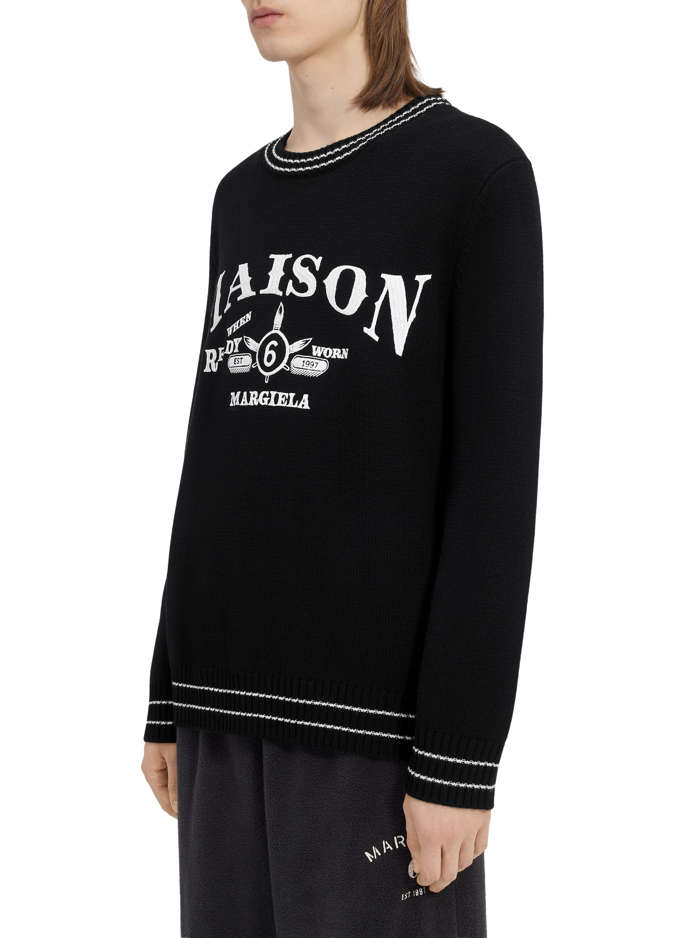 Pull droit à inscription devant MAISON MARGIELA Noir