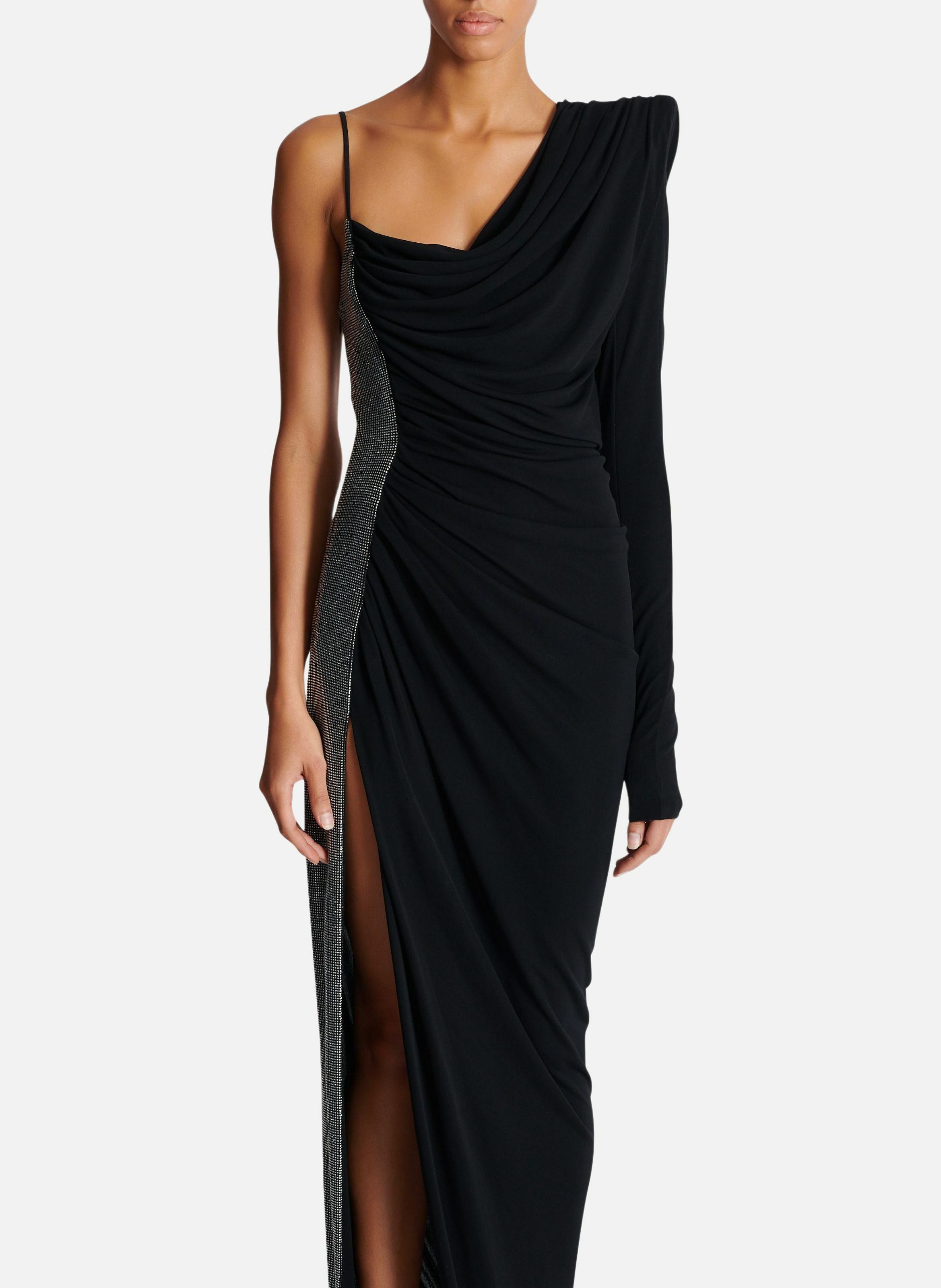 Robe bi-matière asymétrique et drapée BALMAIN Noir