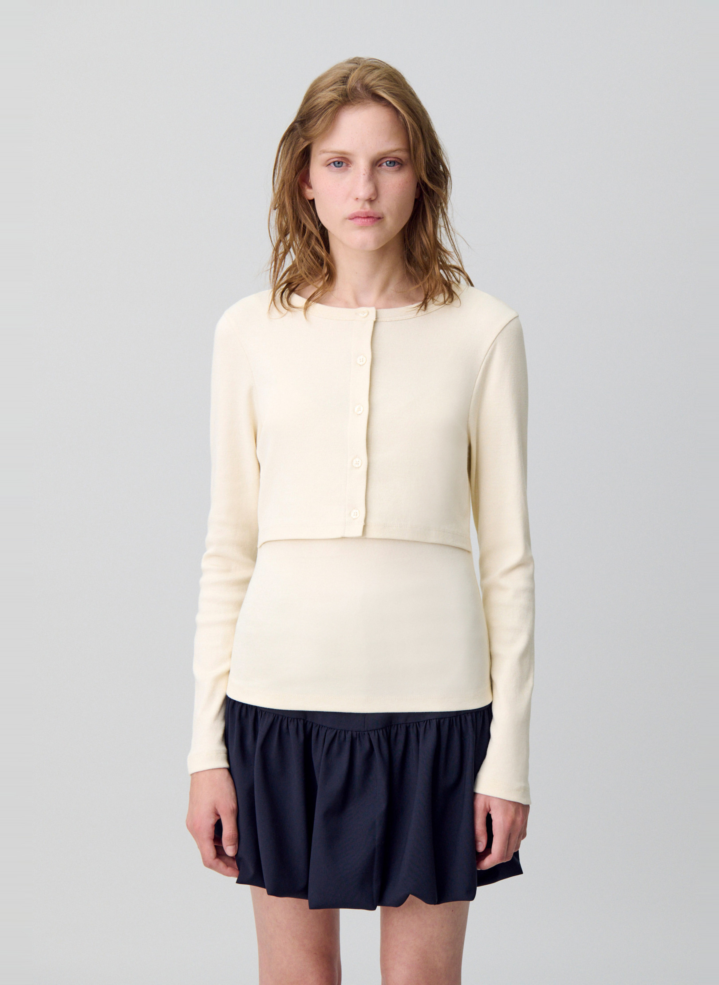 CLAUDIE PIERLOT Set tee-shirt et cardigan en coton toel Beige