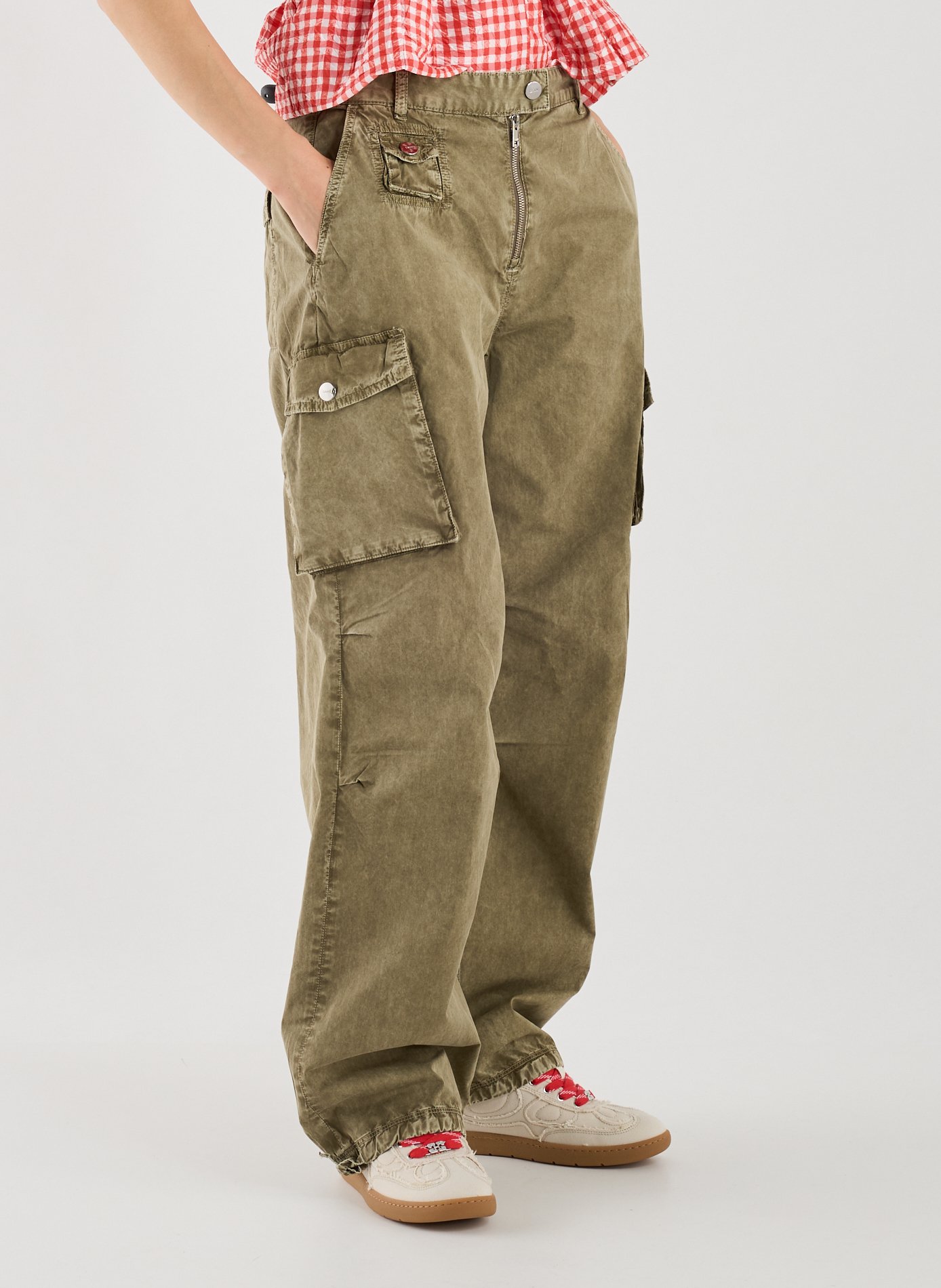 GANNI Gewaschene Baumwoll-Cargohose Khaki