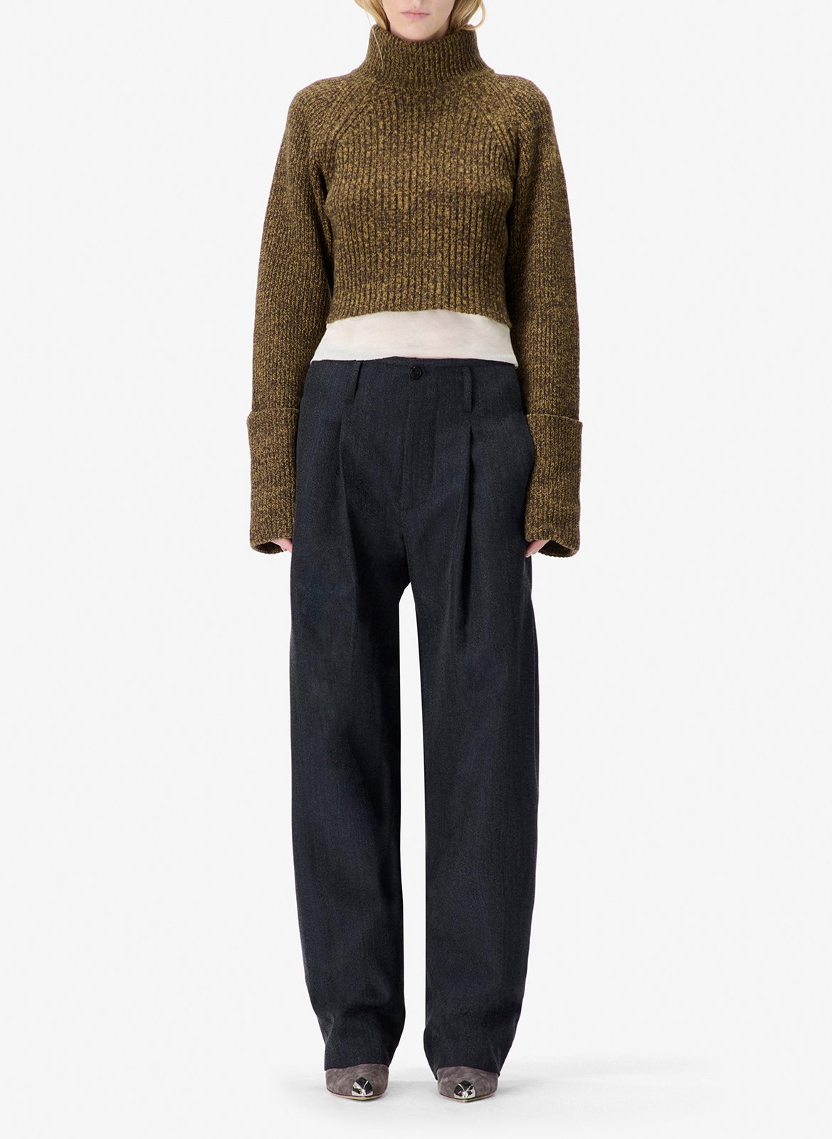 Pantalon droit à pinces uni en laine mélangée barissa IRO Bleu