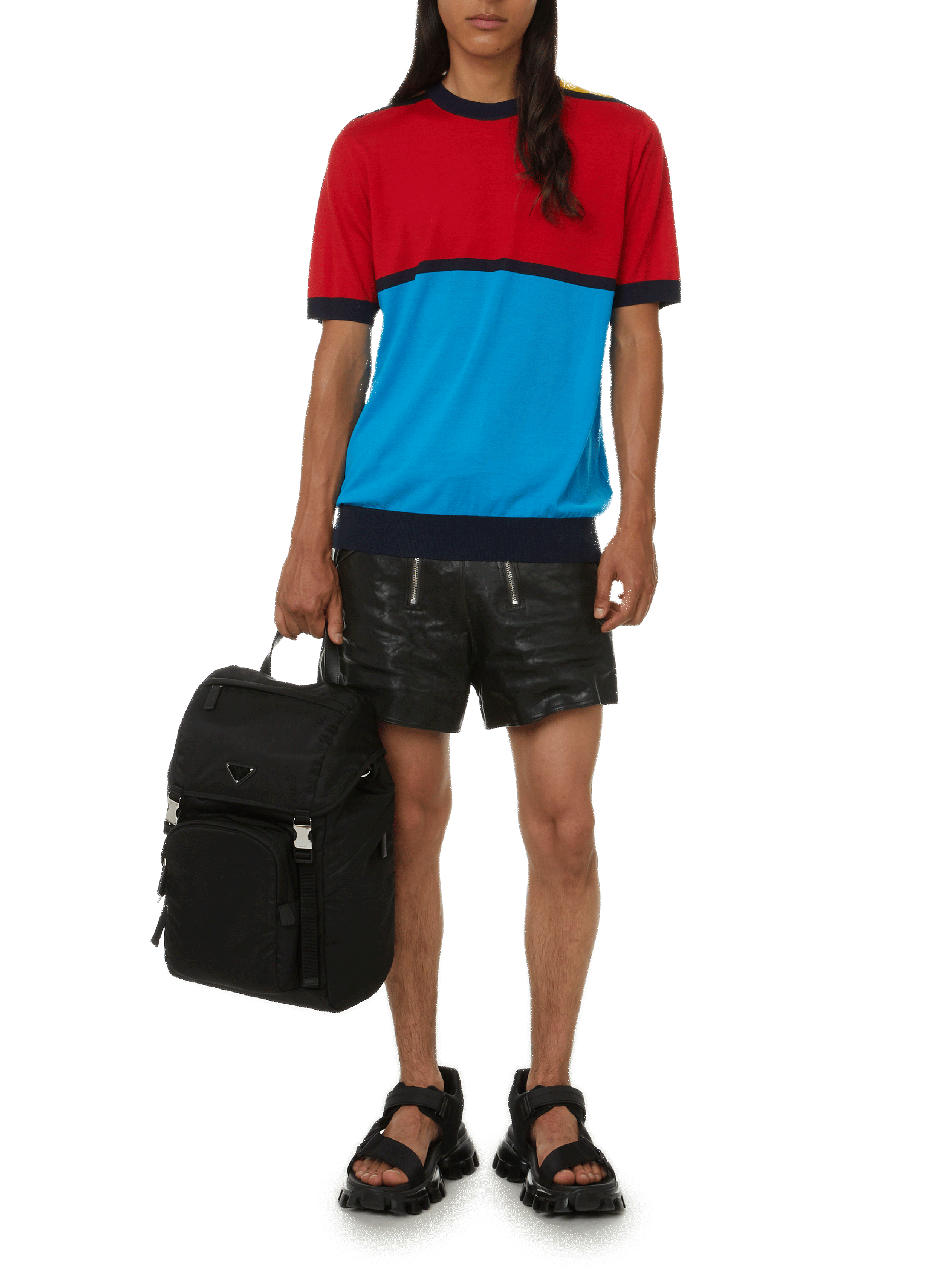 Re-nylon and leather backpack PRADA Black