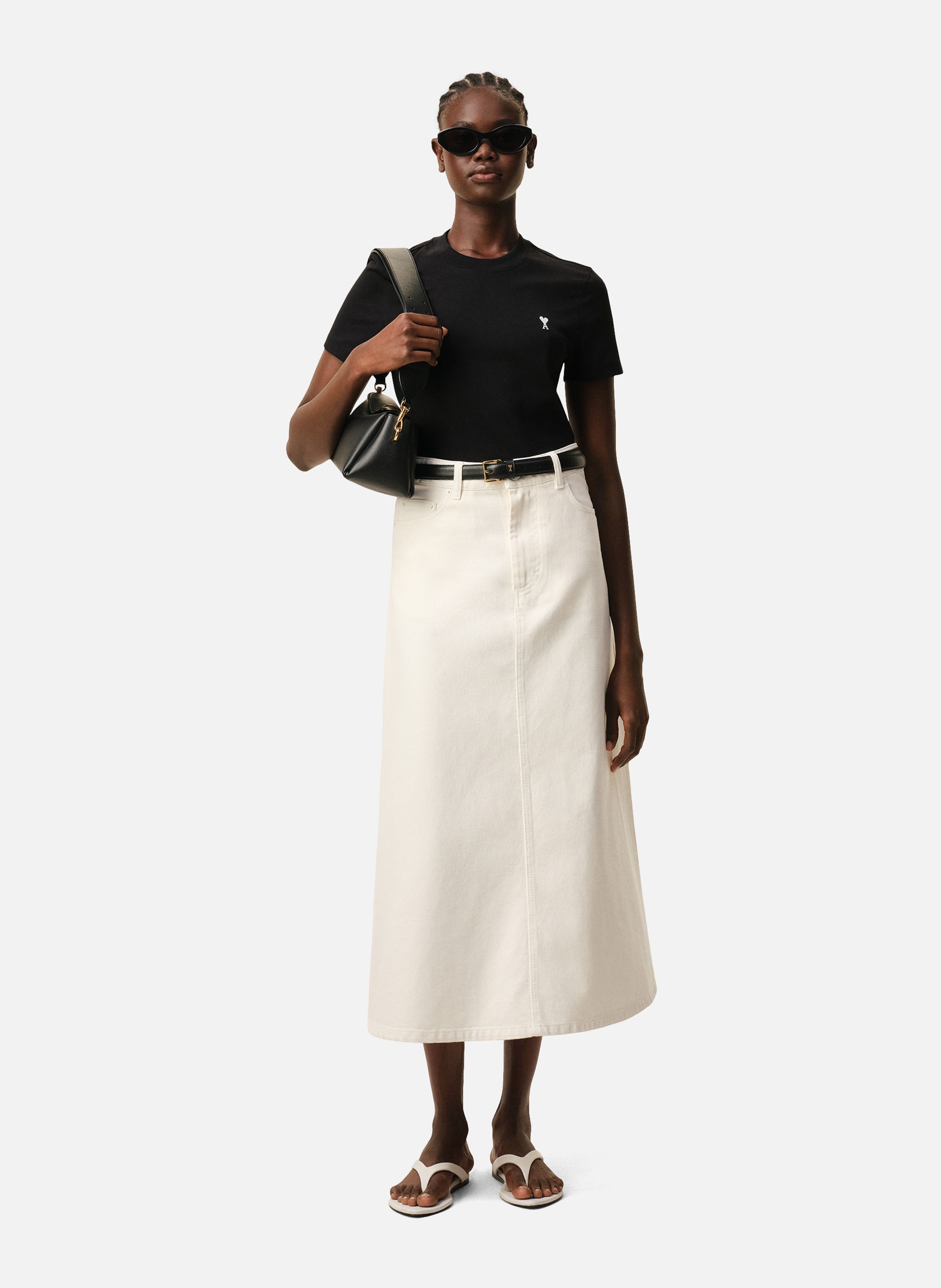 T-shirt Ami De Coeur Croppé En Coton AMI PARIS Noir