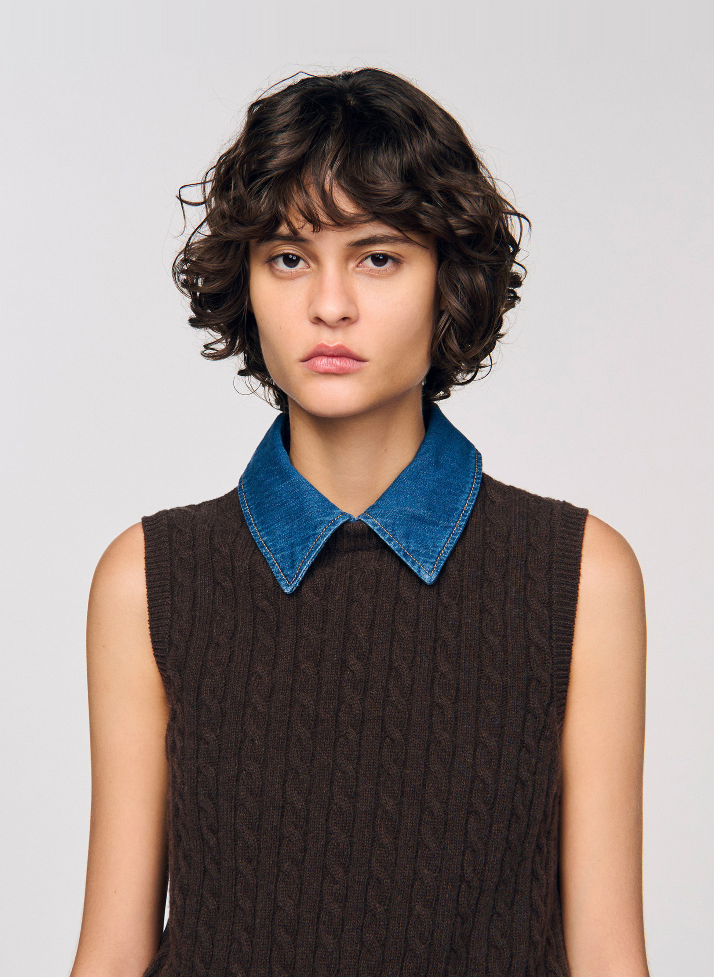 Pull col classique en laine mélangée SANDRO Marron