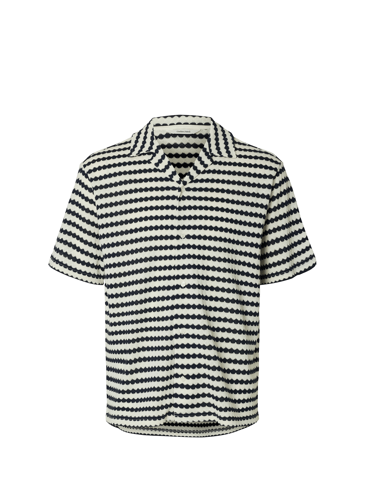 Straight Striped Short Sleeve Cotton Shirt SELECTED Blue