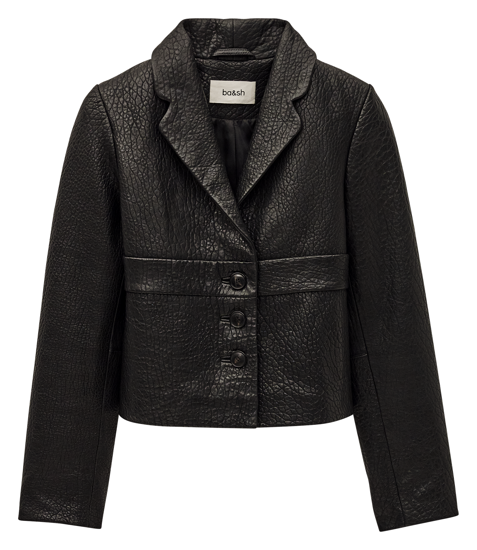 Veste droite col tailleur en cuir borfeo BA&SH Noir
