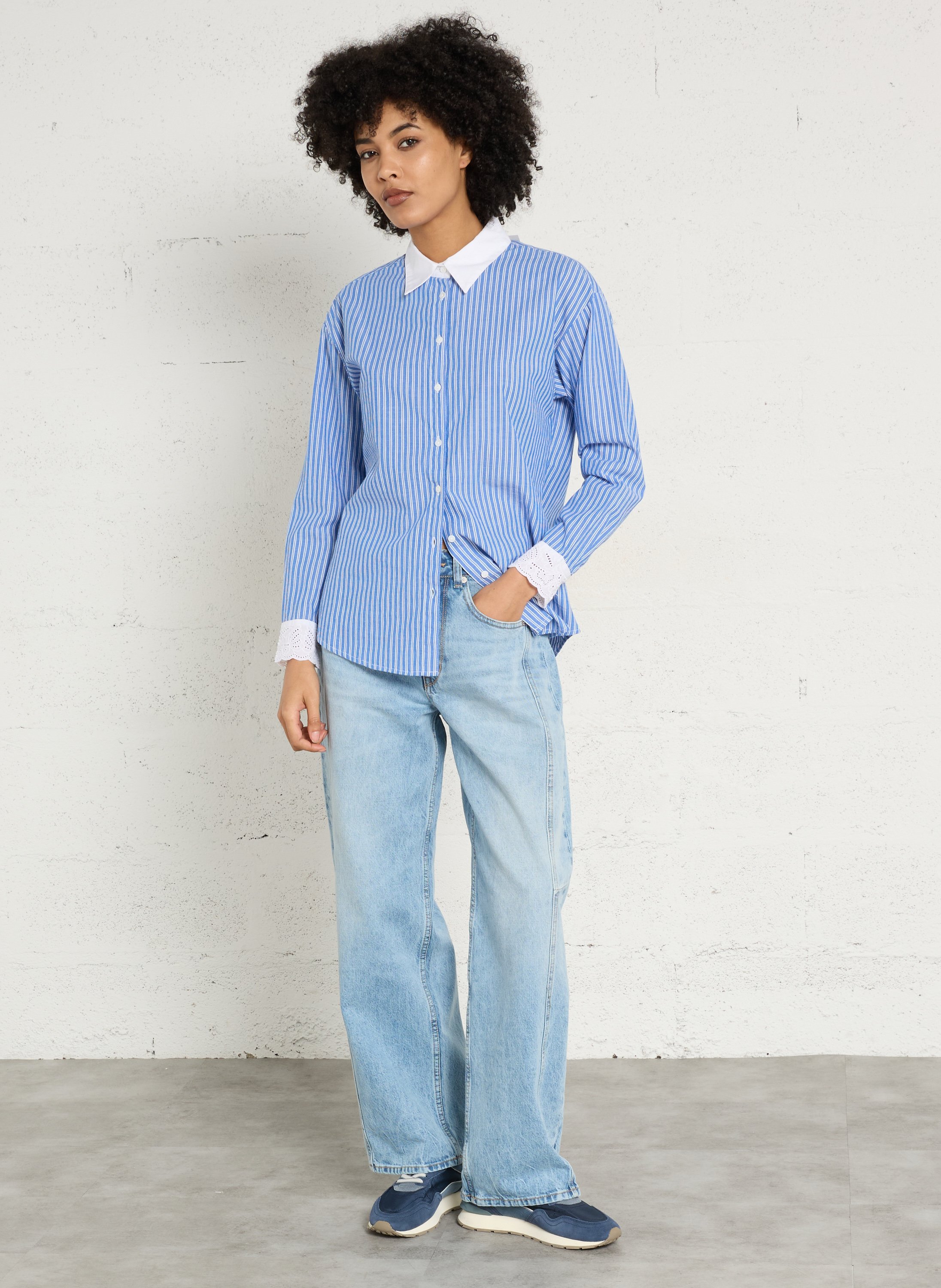 Chemise droite col classique en coton rayé divine MAISON 123 Bleu