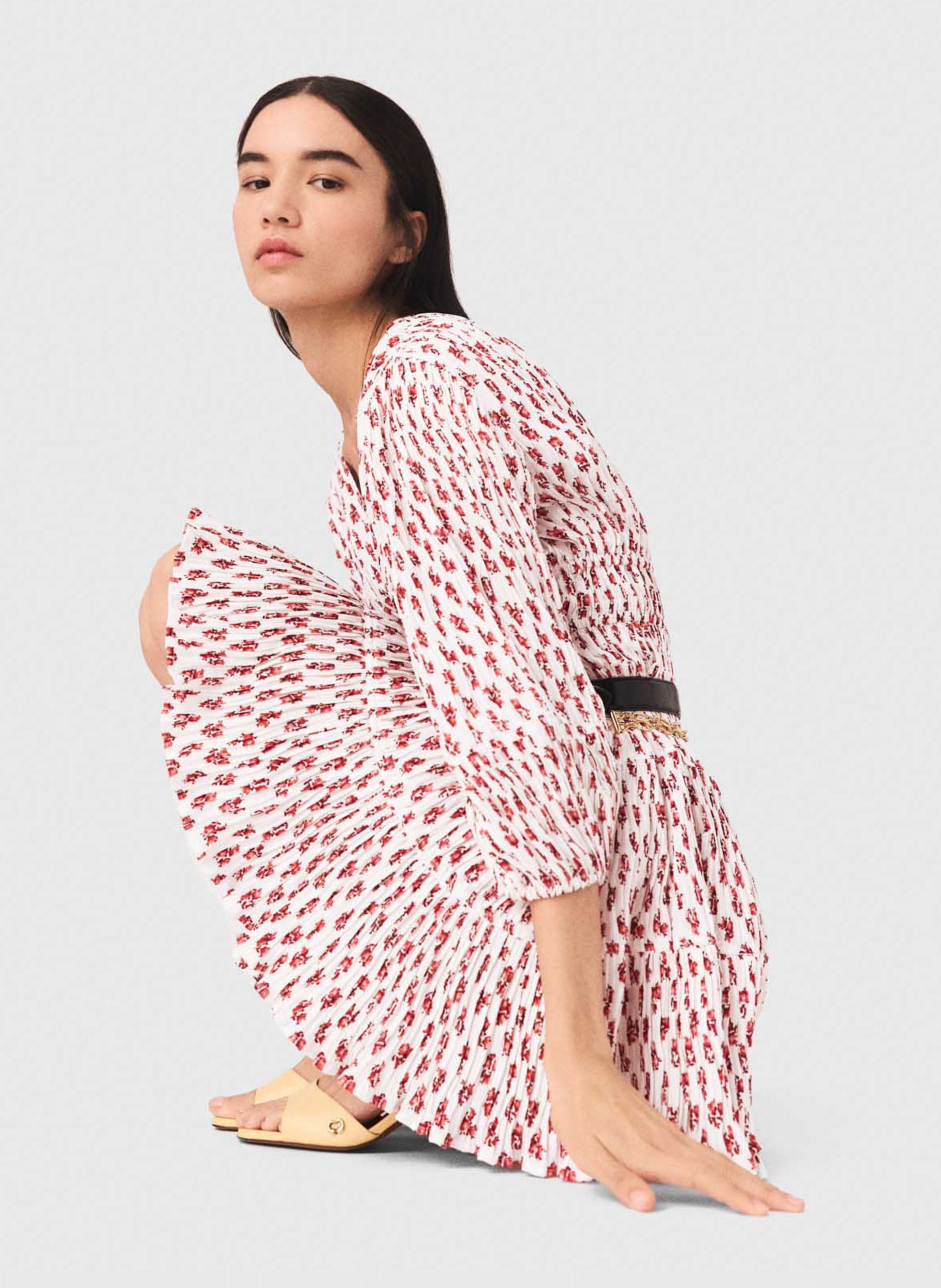 Robe courte col v imprimée MAJE Rouge