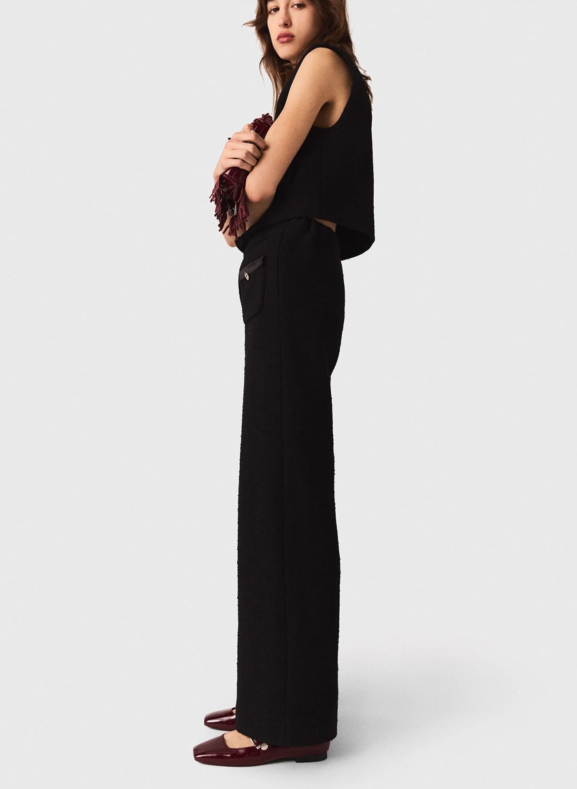 Pantalon droit en tweed MAJE Noir