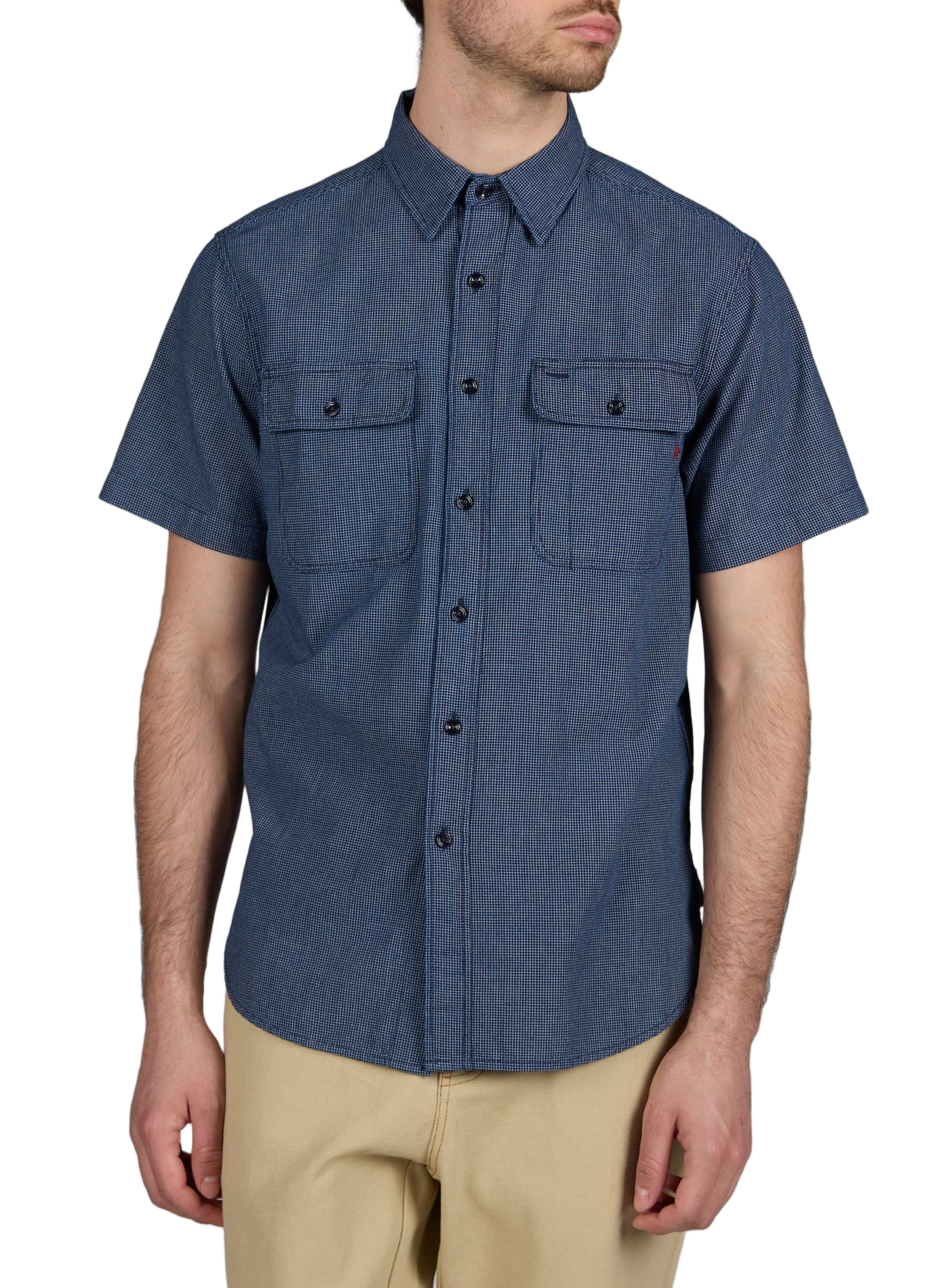 Short-sleeved cotton check shirt REPLAY Blue