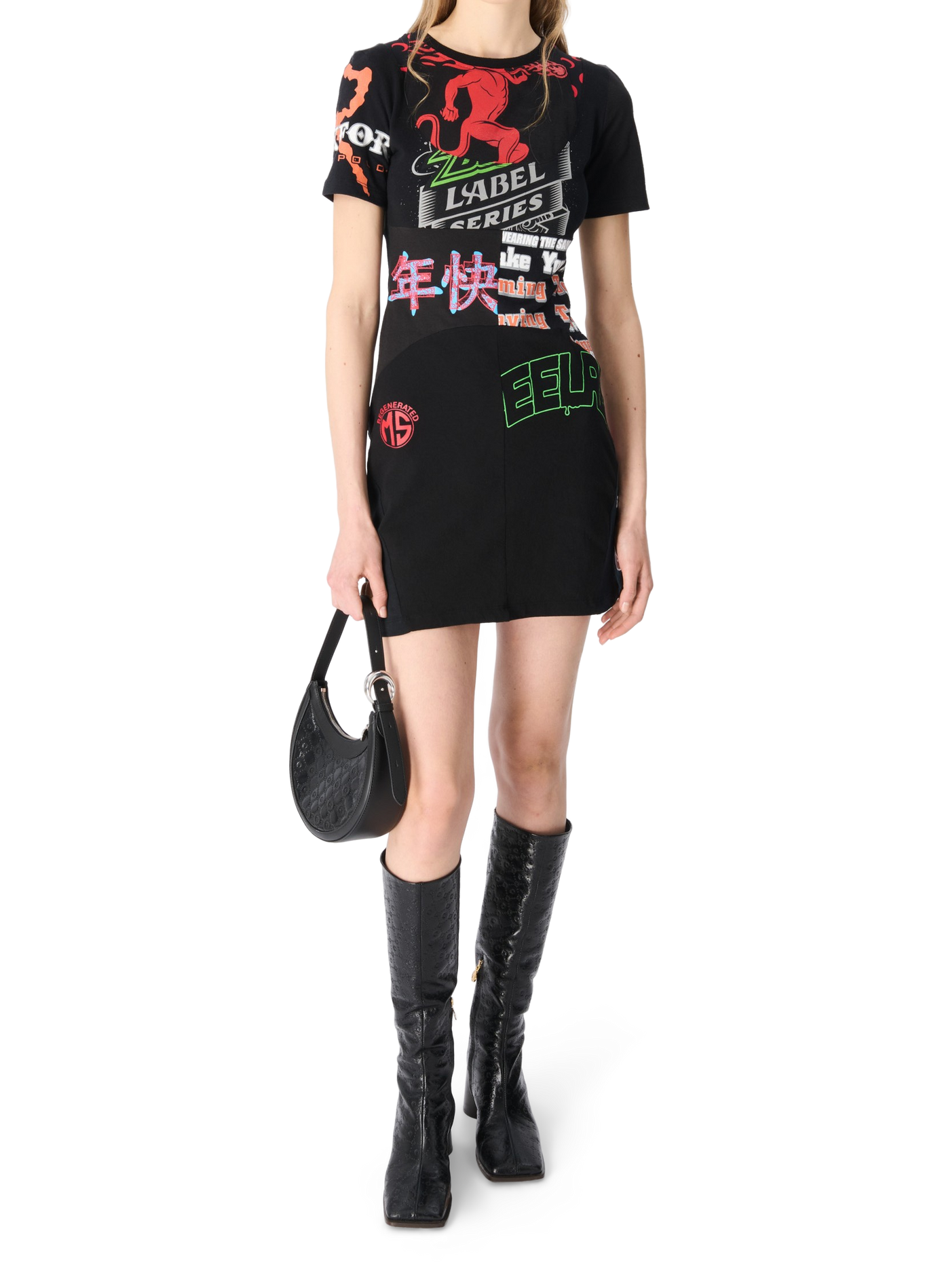 Upcycled graphic t-shirts mini dress MARINE SERRE Black