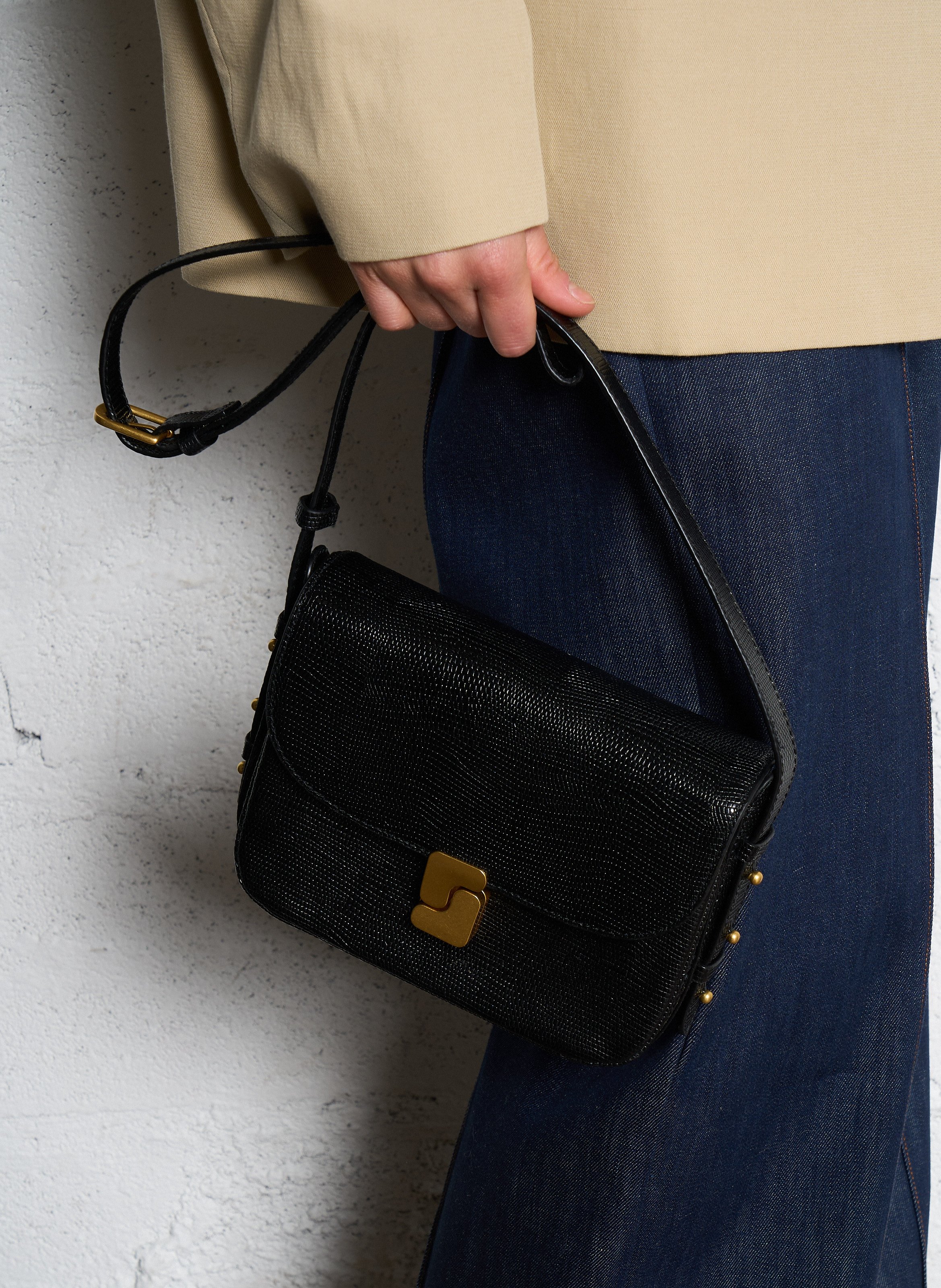Sac bandoulière en cuir bellissima mini SOEUR Noir