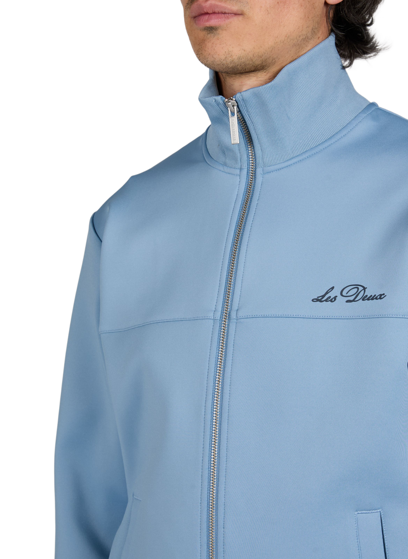 Straight jacket with high collar and logo LES DEUX Blue