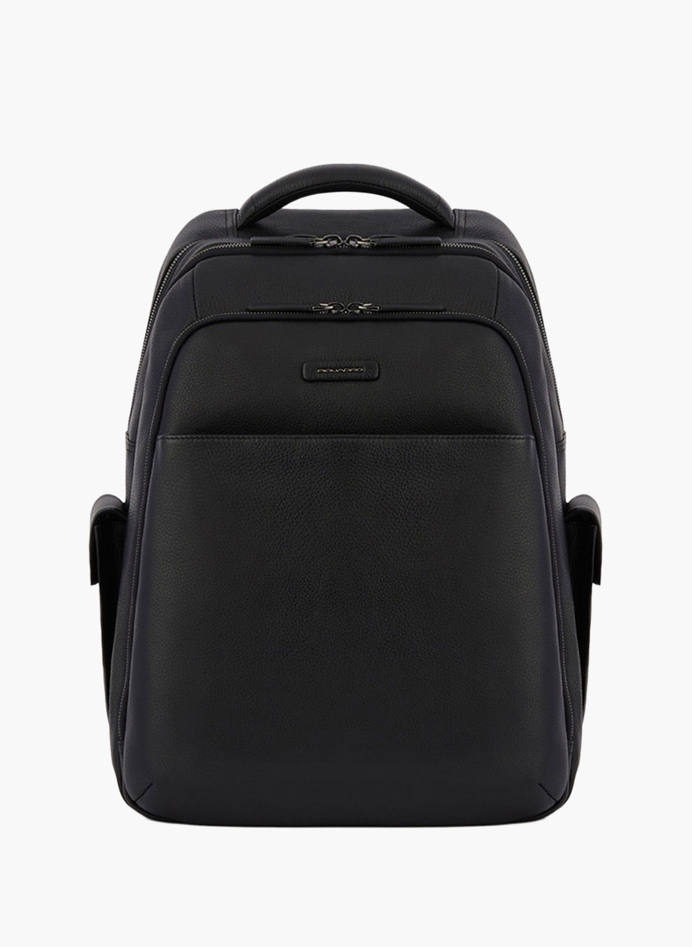 Three-compartment leather laptop backpack 15.6" PIQUADRO Black