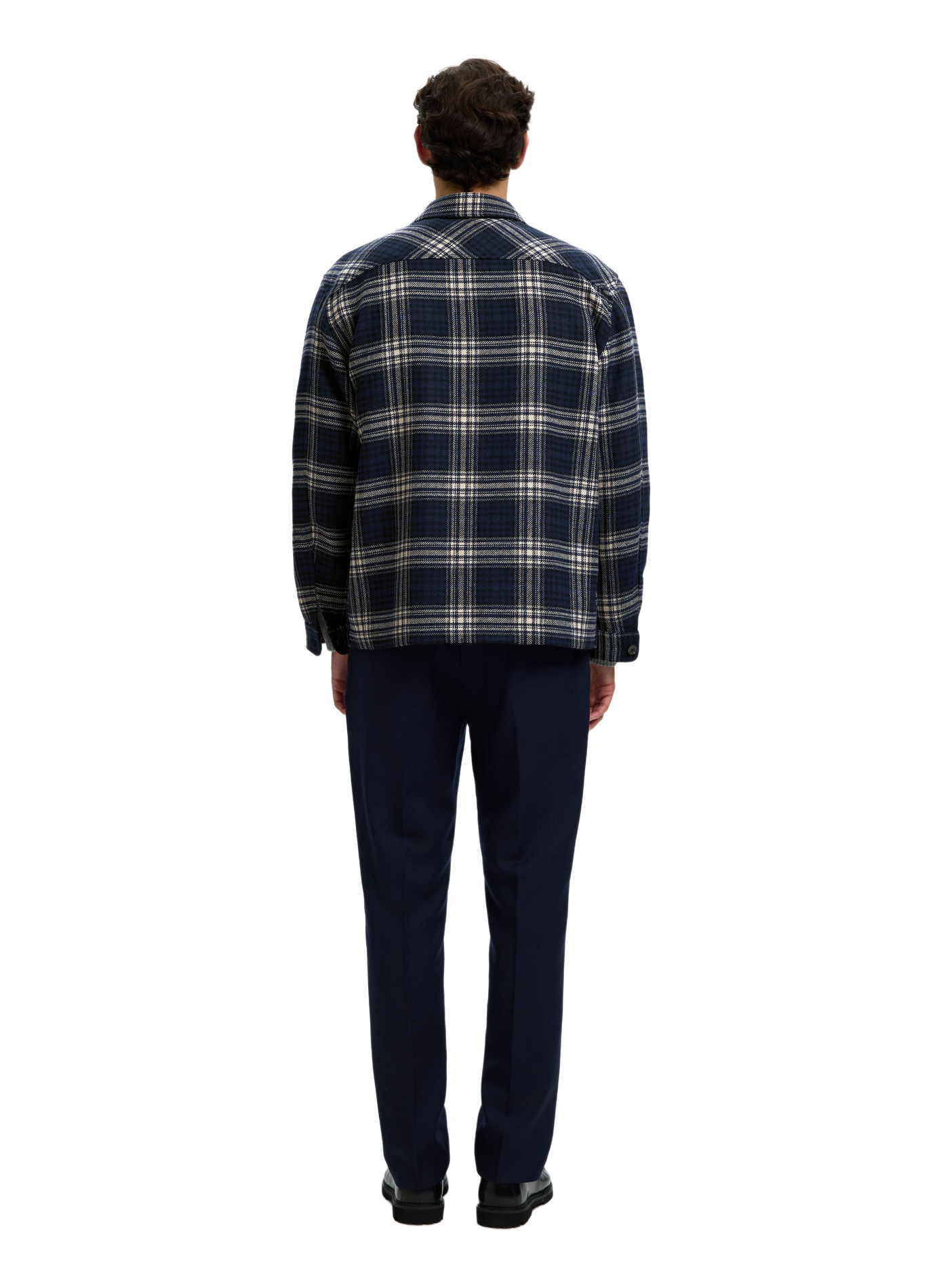 Gerade geschnittenes Overshirt mit klassischem Kragen und Karomuster SELECTED Blau