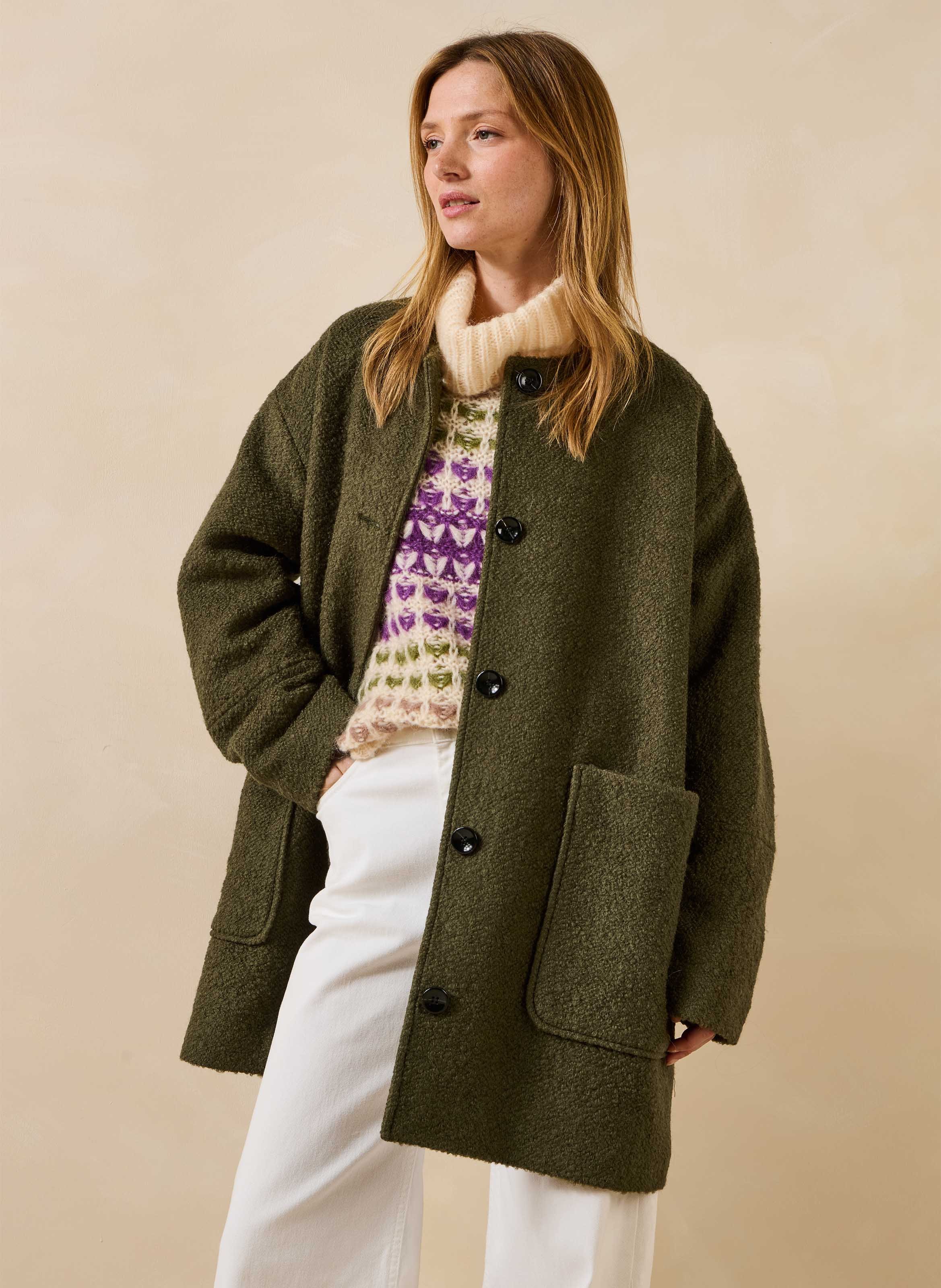 Oversized jas van een gerecyclede wolmix LA FEE MARABOUTEE Groen
