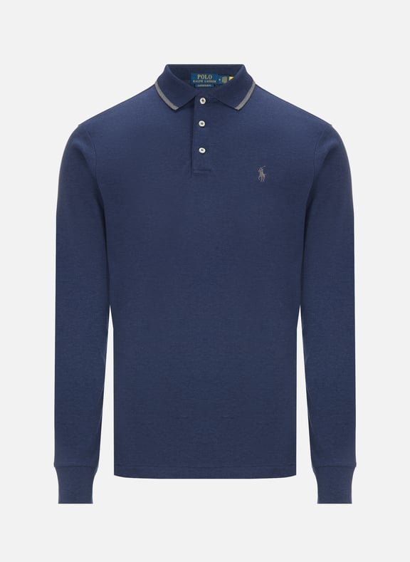 Slim-fit long-sleeved cotton polo shirt Blue by POLO RALPH LAUREN POLO RALPH LAUREN Slim-fit long-sleeved cotton polo shirt Blue