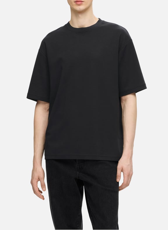 T-shirt uni en coton mélangé Noir by SELECTED SELECTED T-shirt uni en coton mélangé Noir