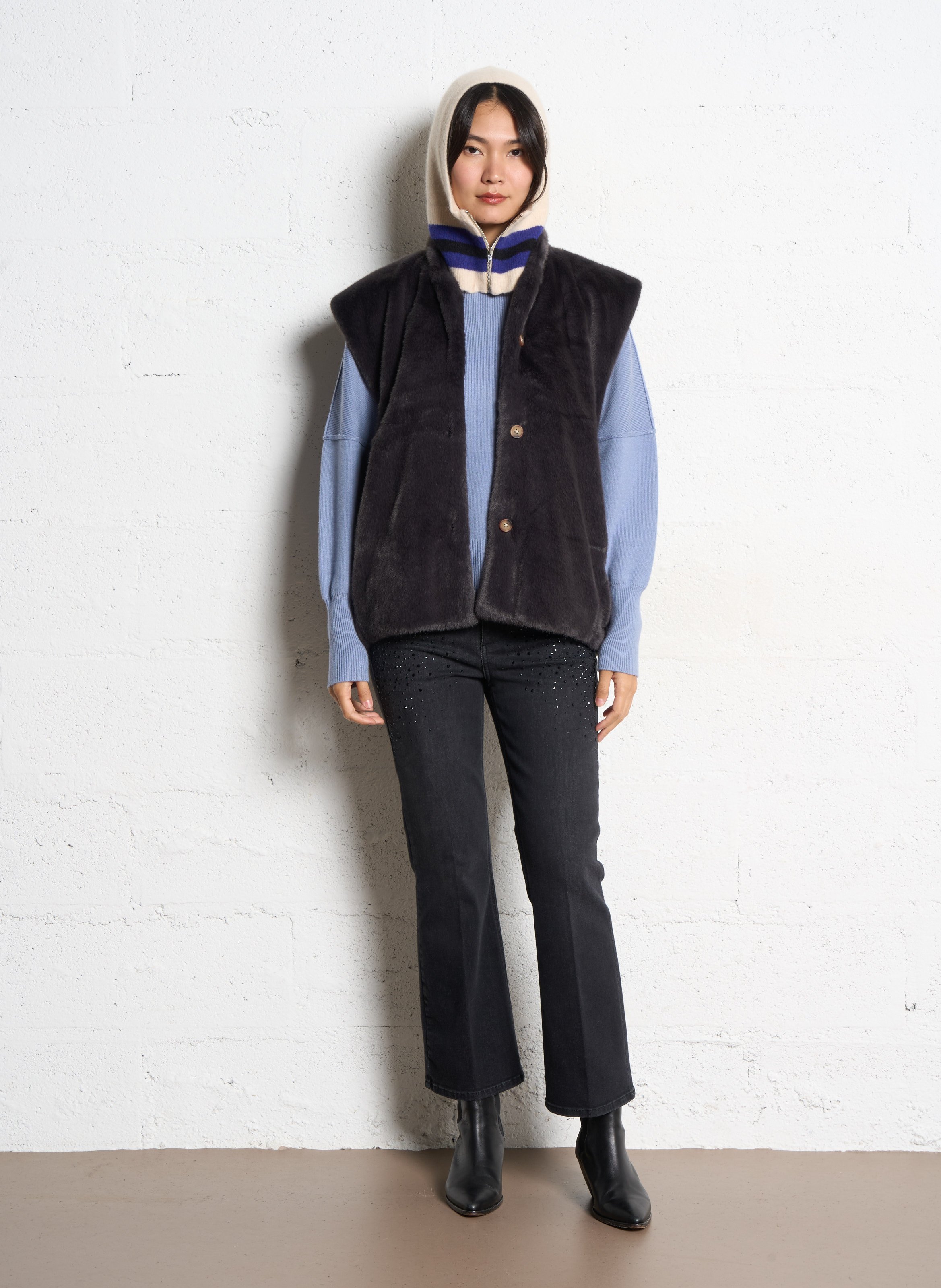 Pull oversize col rond IKKS Bleu