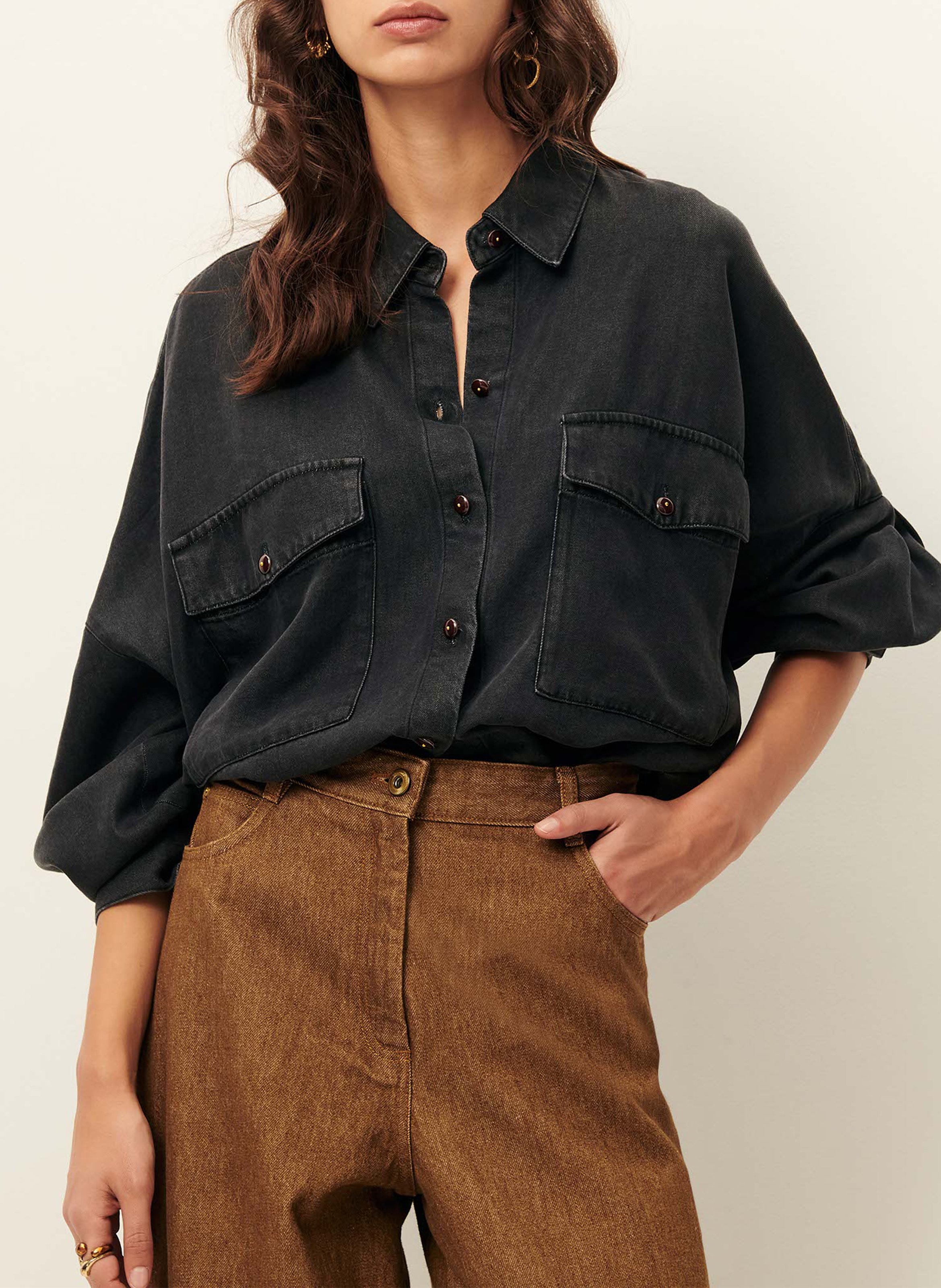 Chemise oversize col classique botaniella SESSUN Noir