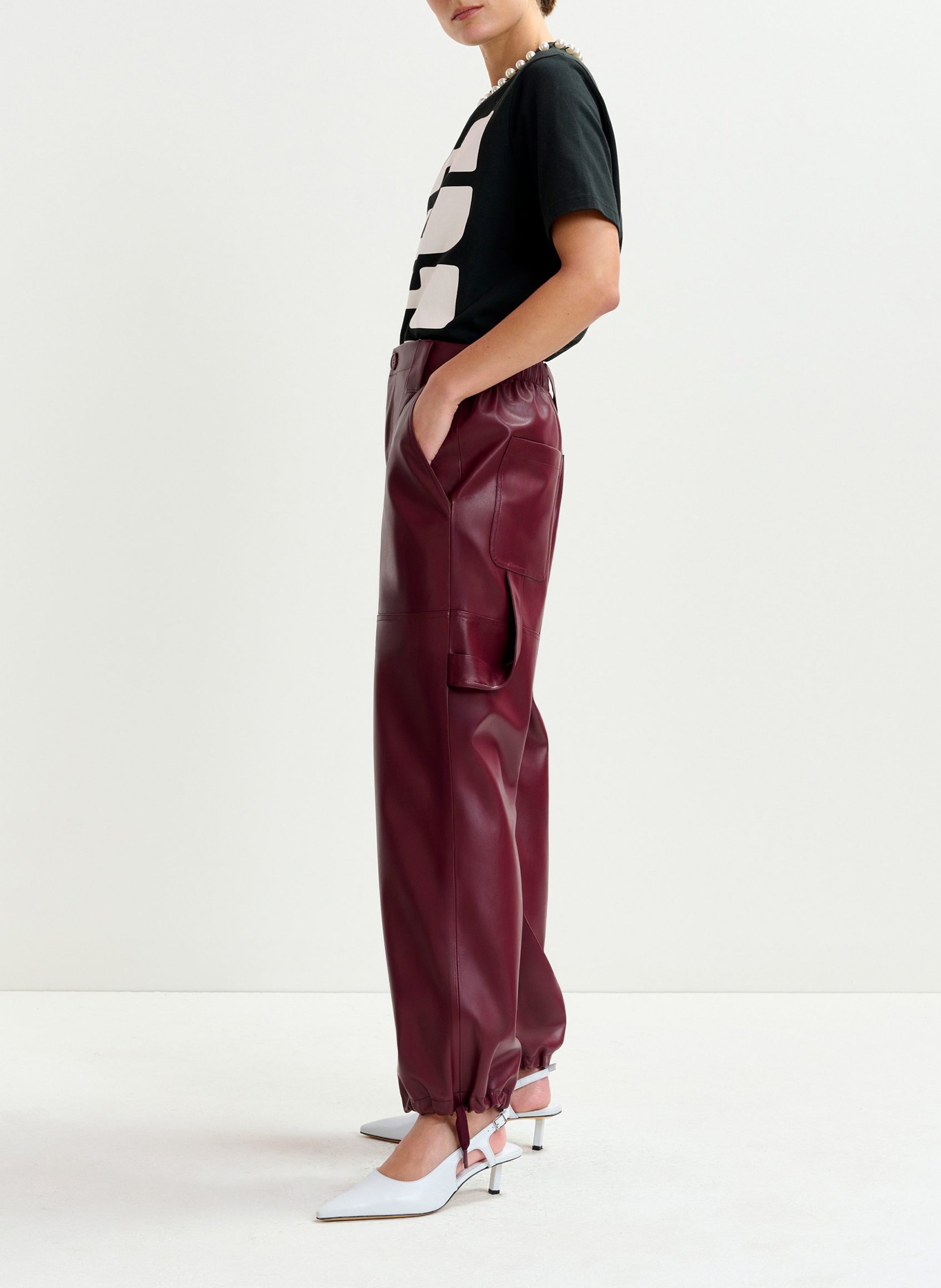 Pantalon droit aspect cuir itao ESSENTIEL ANTWERP Rouge