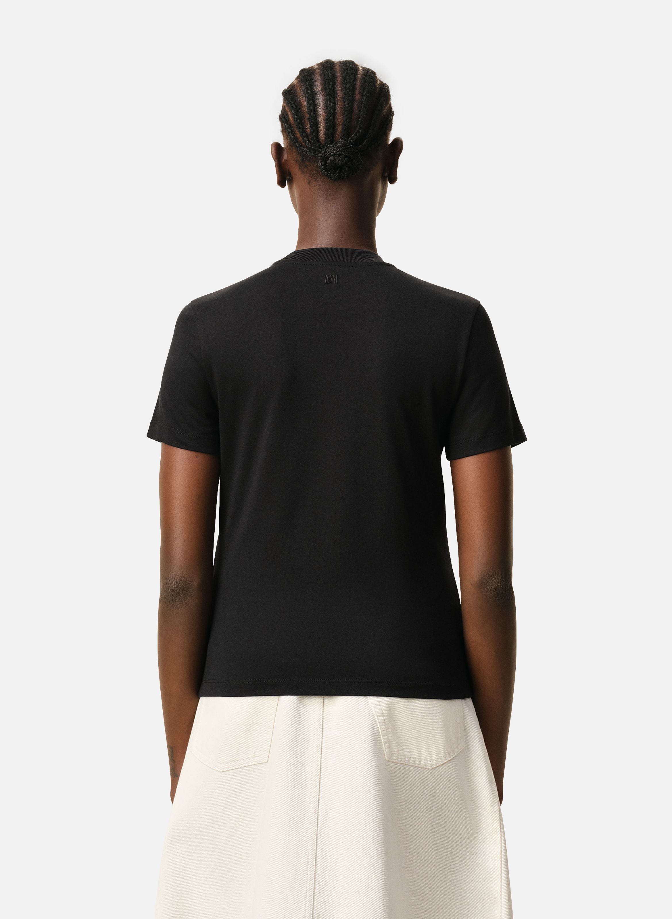 T-shirt Ami De Coeur Croppé En Coton AMI PARIS Noir