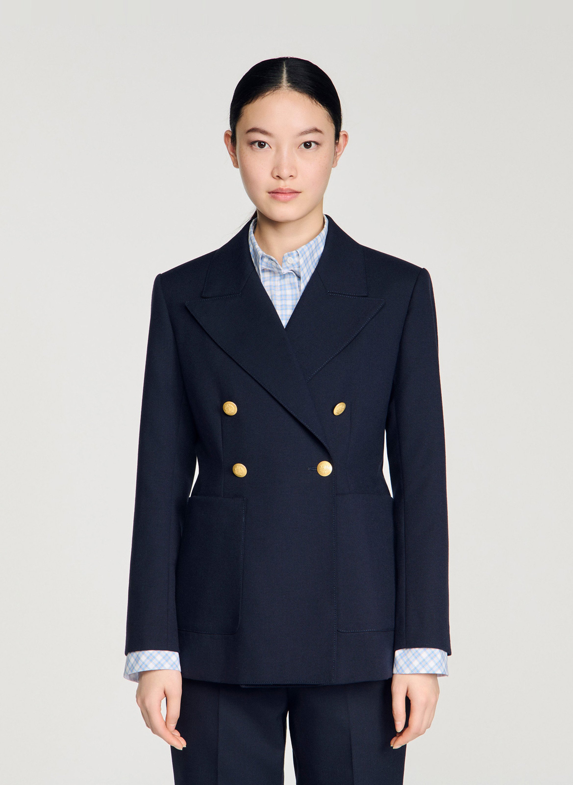 Veste tailleur boutonnée en laine mélangée SANDRO Bleu