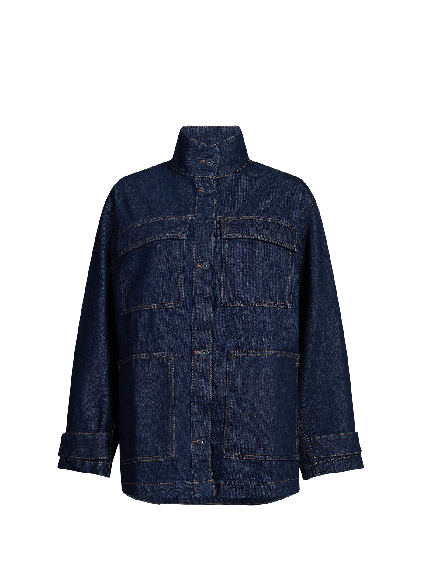 Denim jacket with high collar in cotton ADOLFO DOMINGUEZ Blue