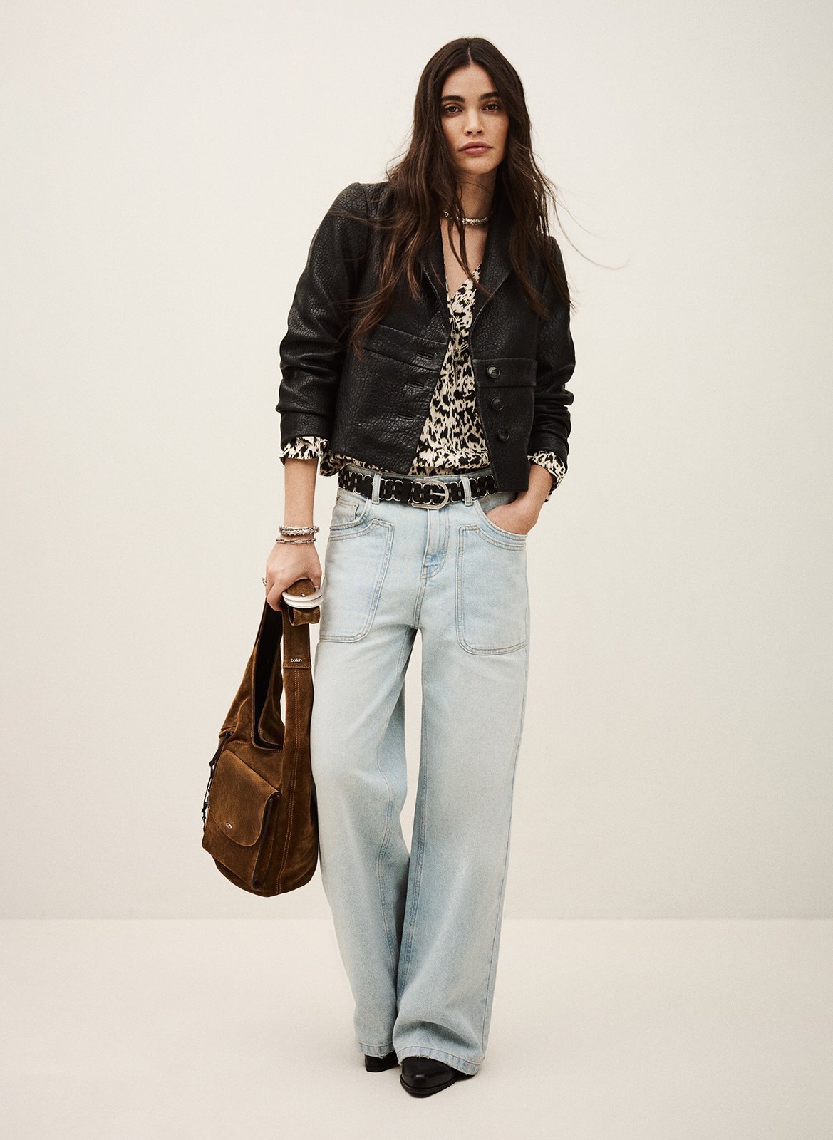 Veste droite col tailleur en cuir borfeo BA&SH Noir