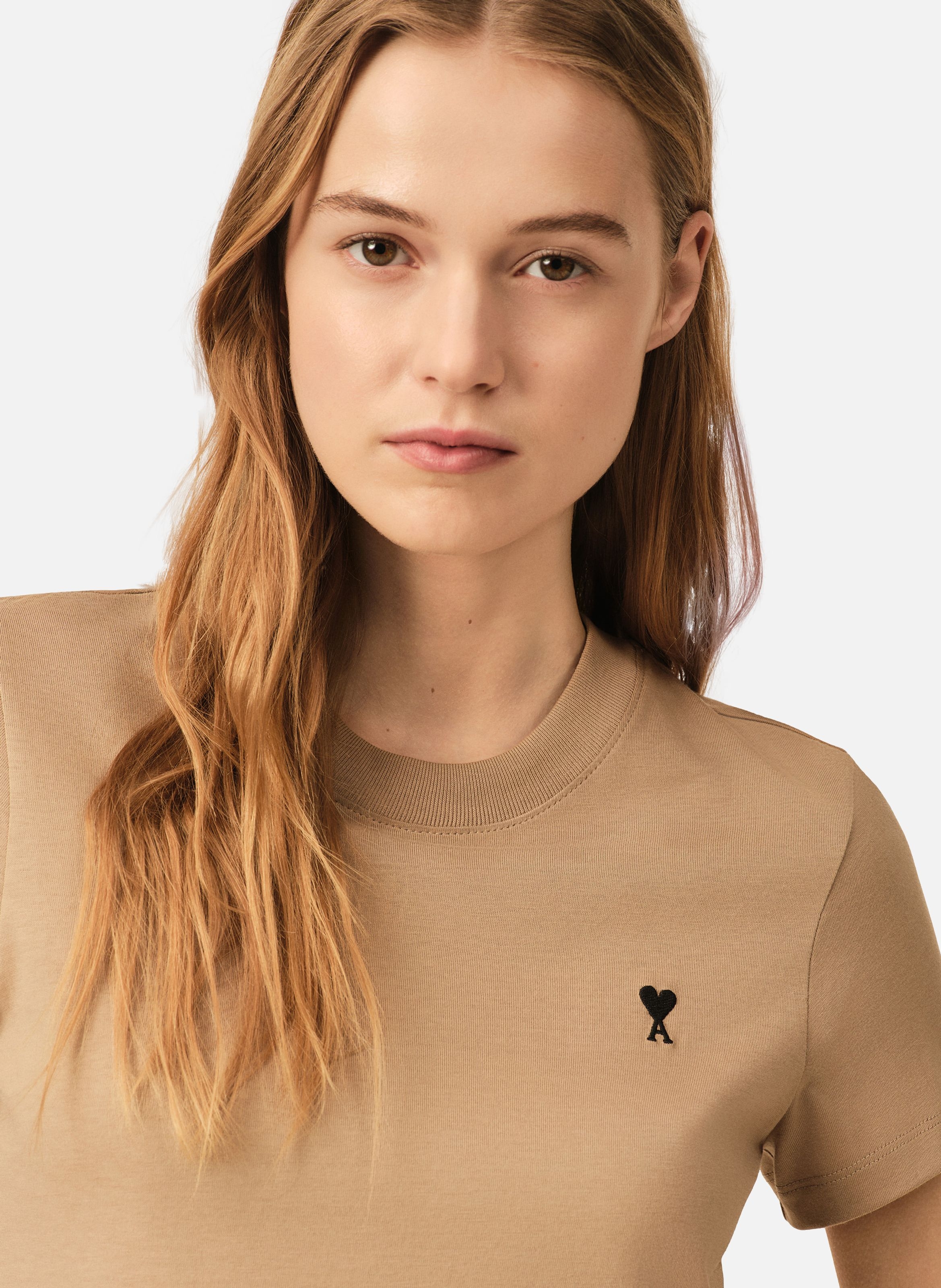 T-shirt ami de coeur croppé en coton AMI PARIS Beige