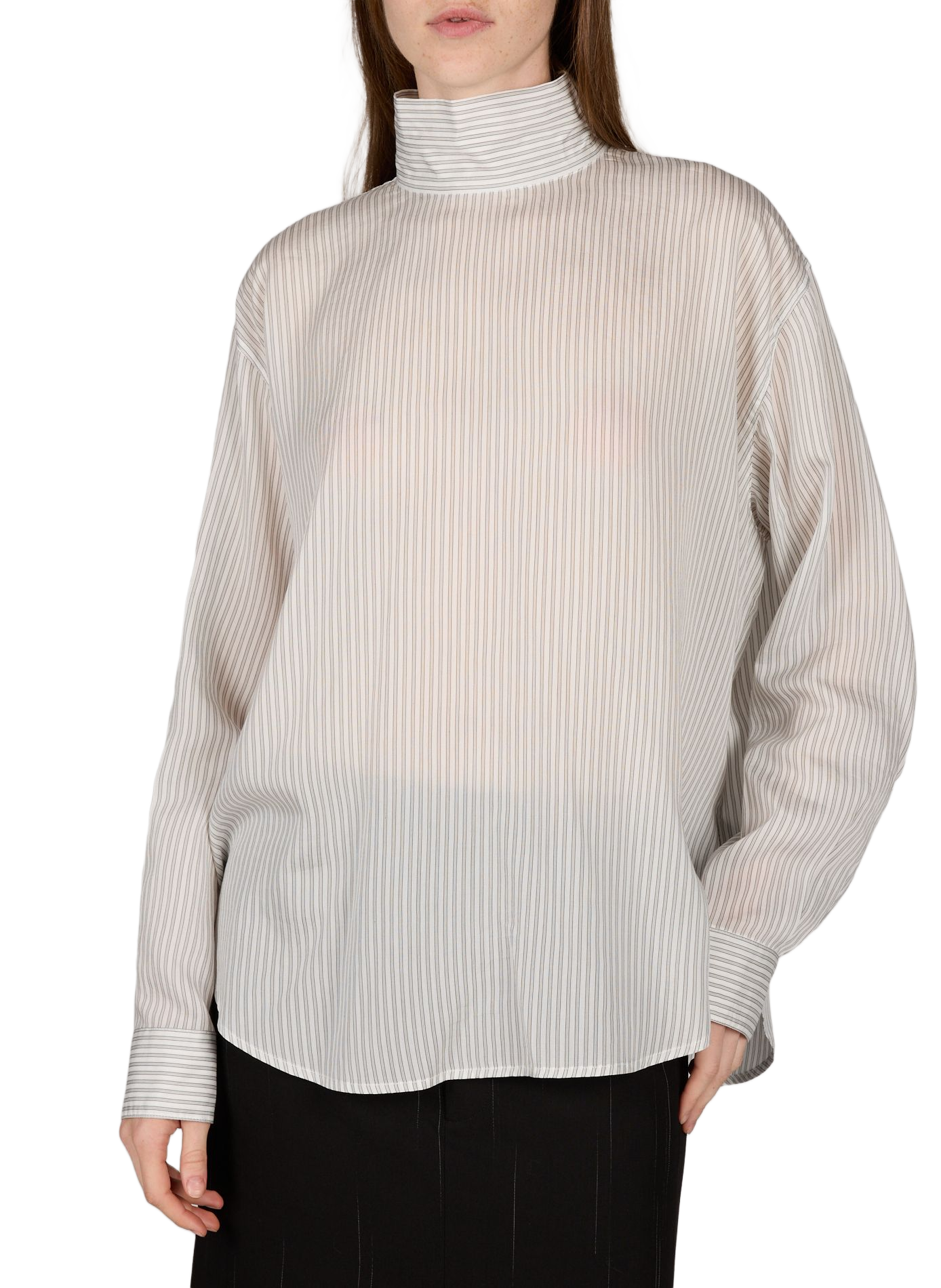 Striped shirt with a mock neck in lyocell TIBI Grey