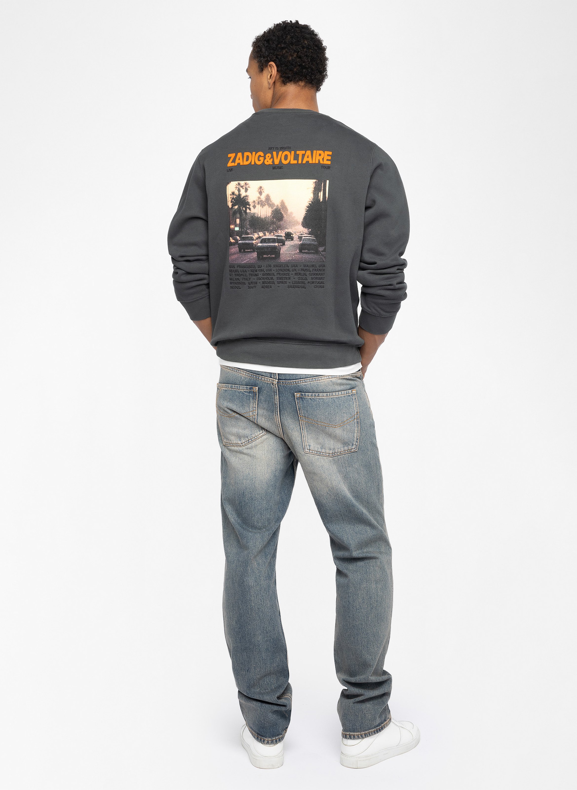 Sweat droit col rond sérigraphié en coton mélangé aime ZADIG&VOLTAIRE Gris