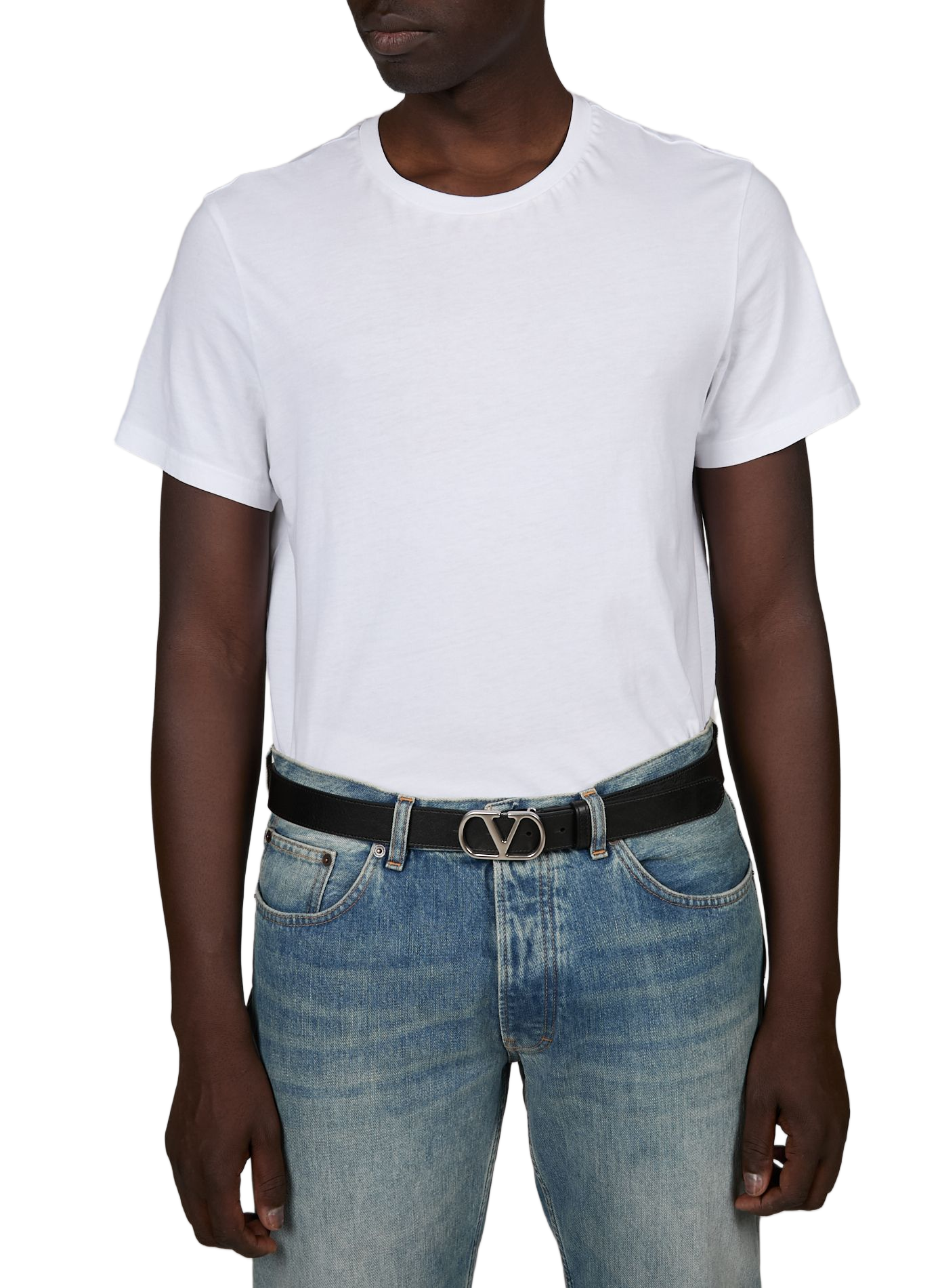 Calf leather logo belt VALENTINO Black