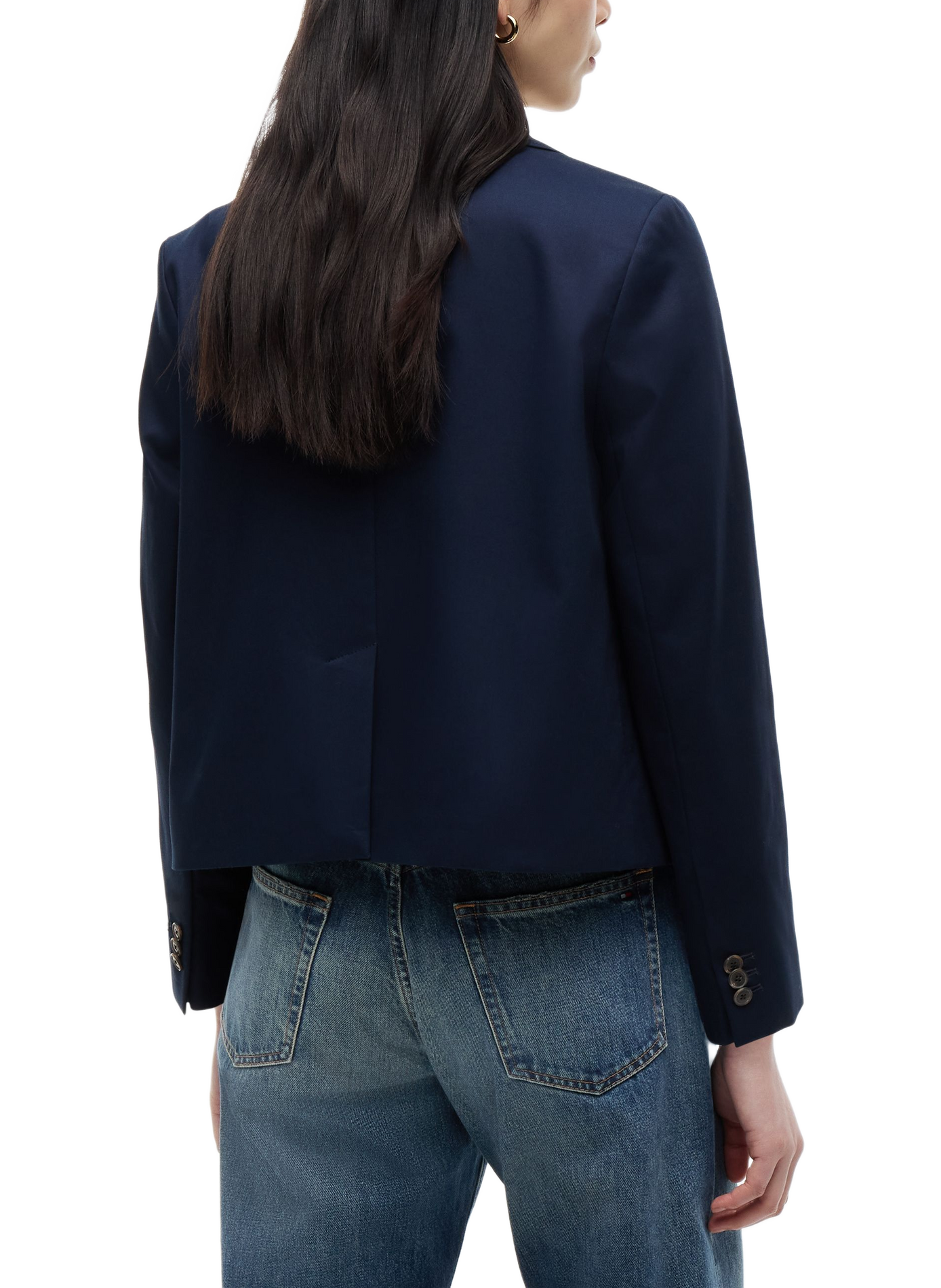 Blazer court à logo brodé en coton TOMMY HILFIGER Bleu