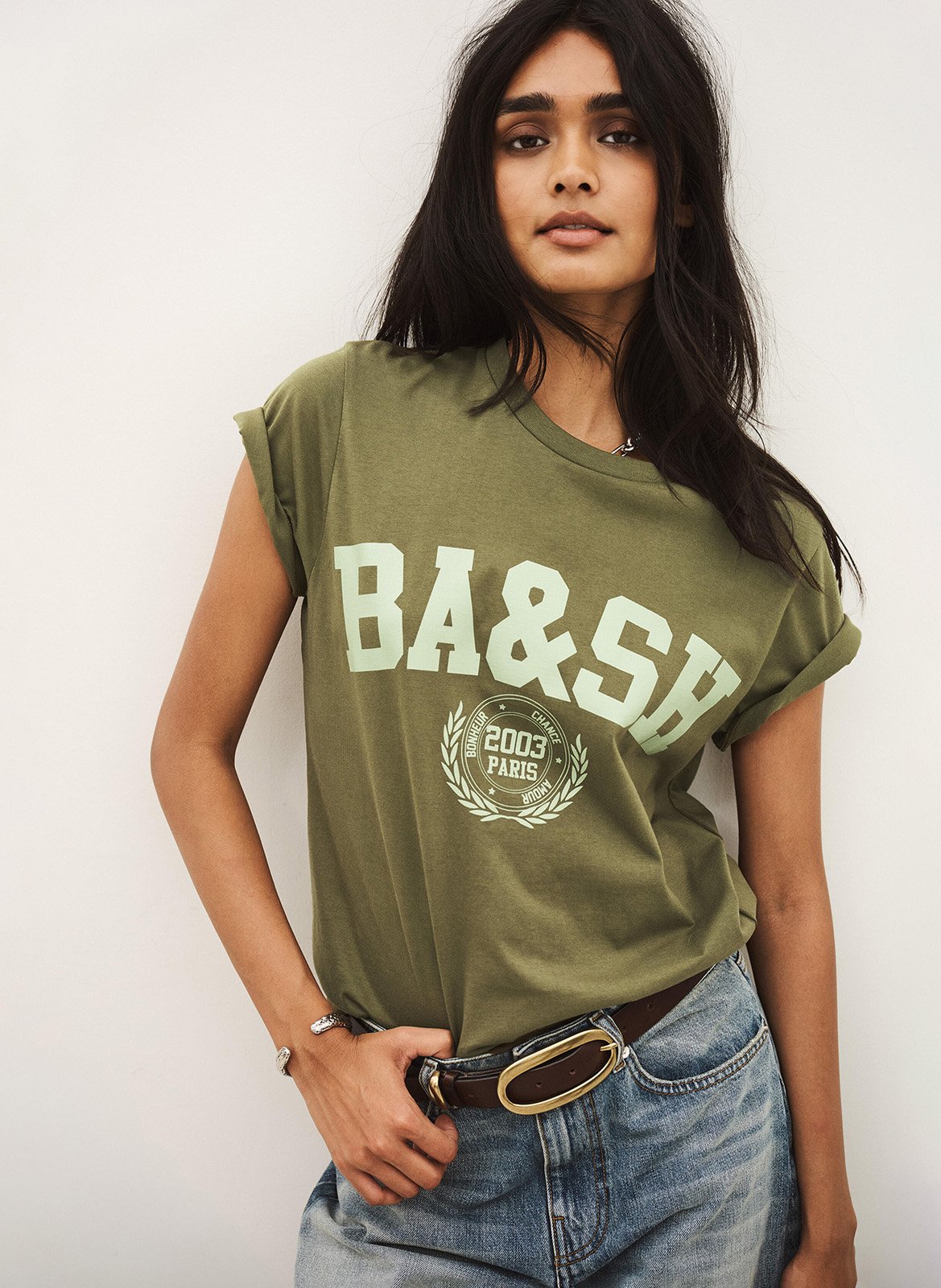 T-shirt met korte mouwen en print van katoen ioni BA&SH Kaki