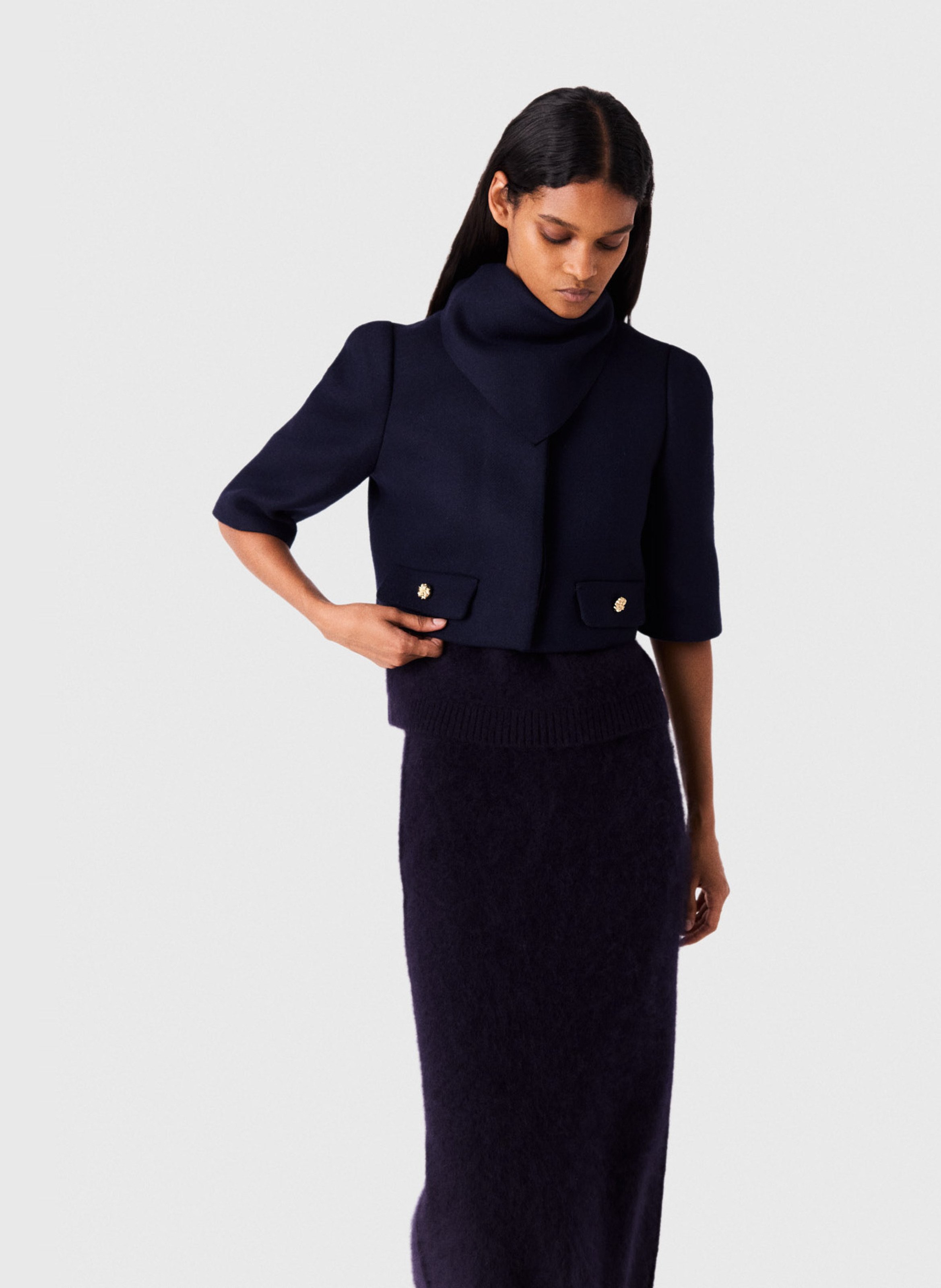 Veste courte col rond en laine mélangée MAJE Bleu