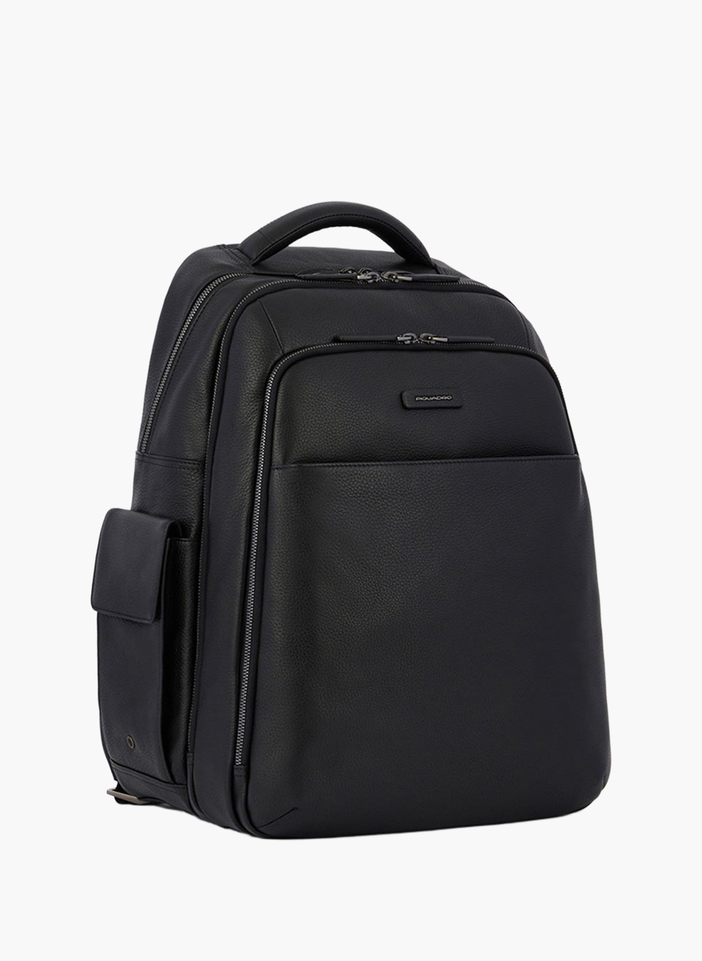Three-compartment leather laptop backpack 15.6" PIQUADRO Black