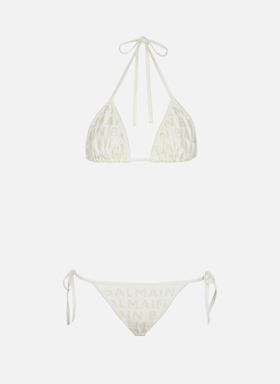 Maillot de bain deuxpièces à logos balmain Beige by BALMAIN BALMAIN Maillot de bain deuxpièces à logos balmain Beige