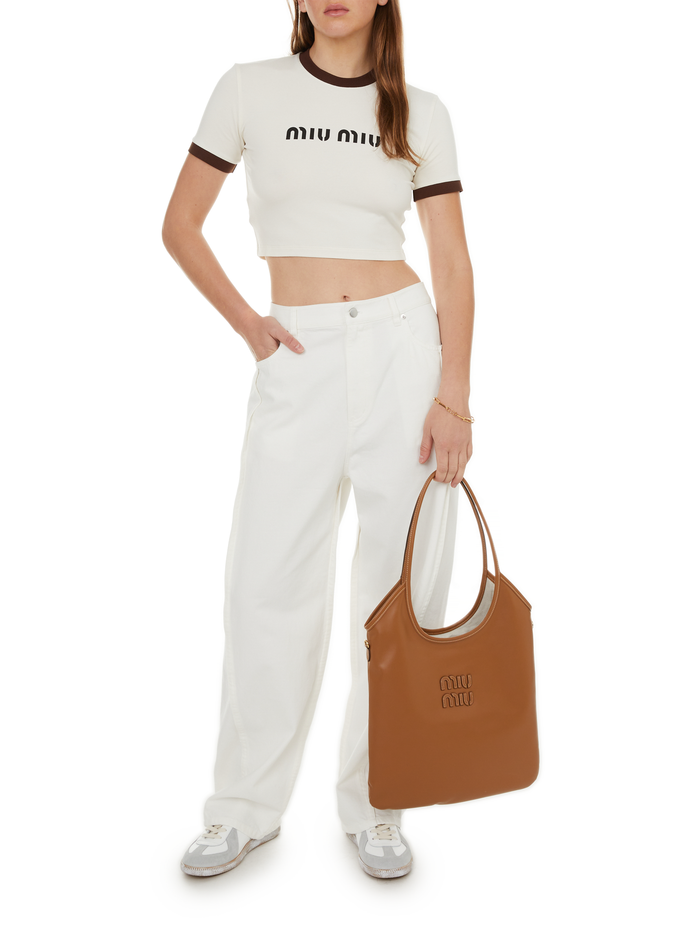 T-shirt court à logo MIU MIU Beige