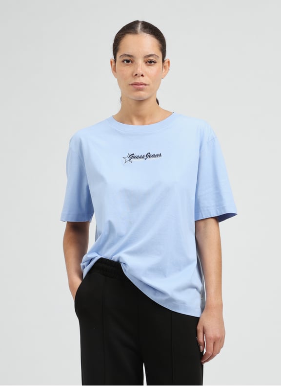 Oversized t-shirt with embroidered inscription Blue by GUESS GUESS Oversized t-shirt with embroidered inscription Blue
