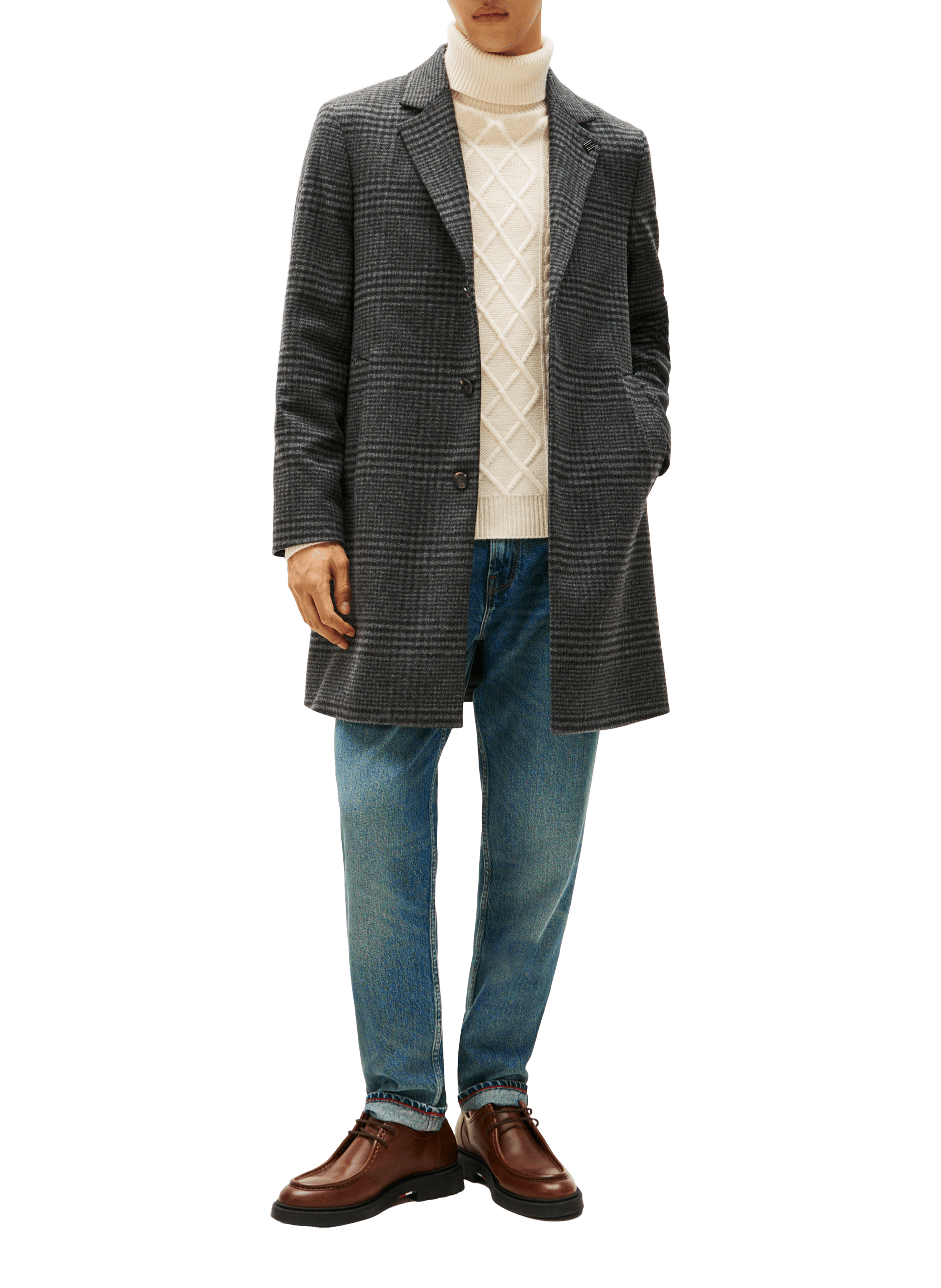 Mid-length checked coat in blended wool TOMMY HILFIGER Grey