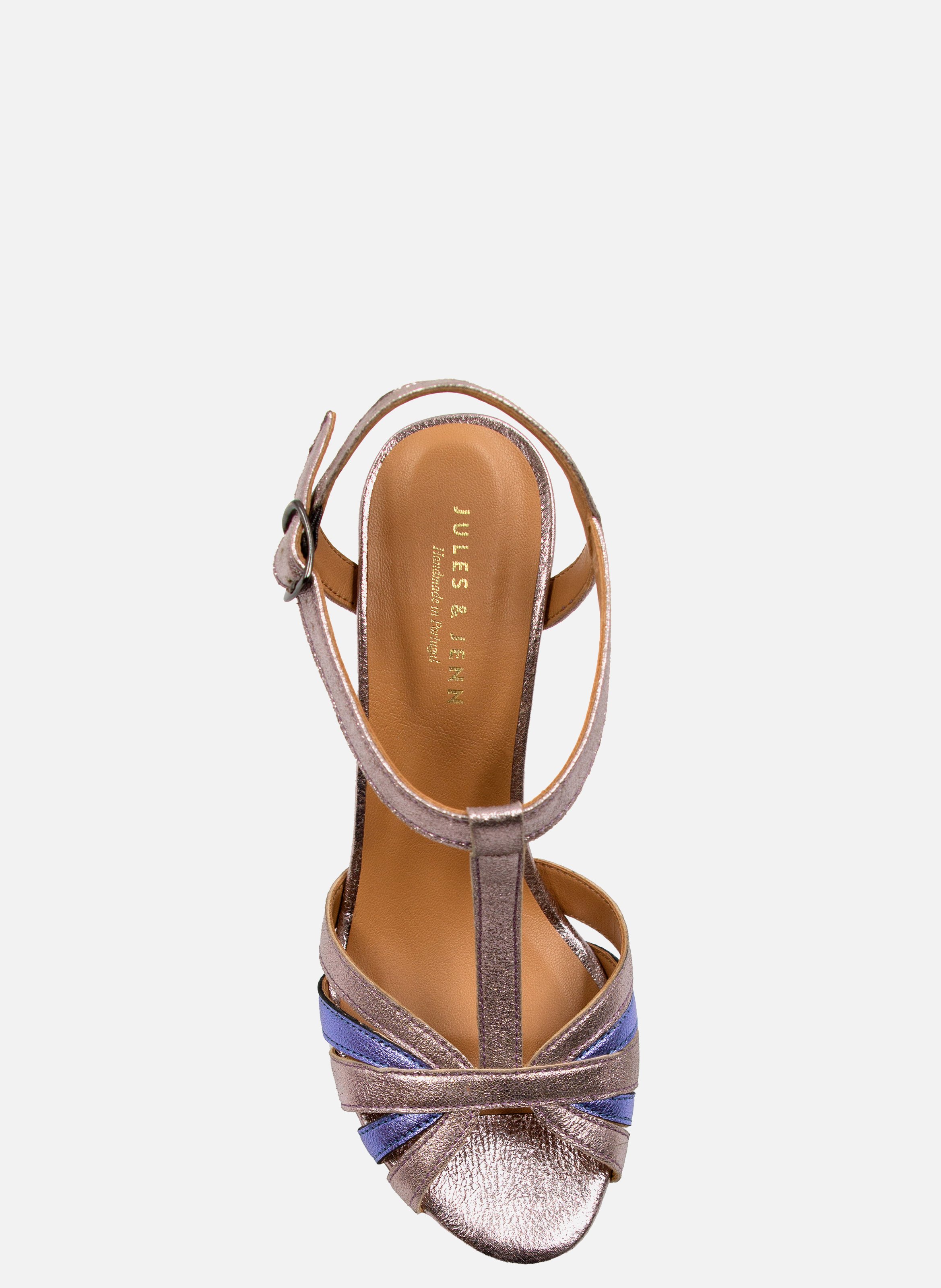 Sandales talon brides cuir métalisé JULES & JENN Bleu