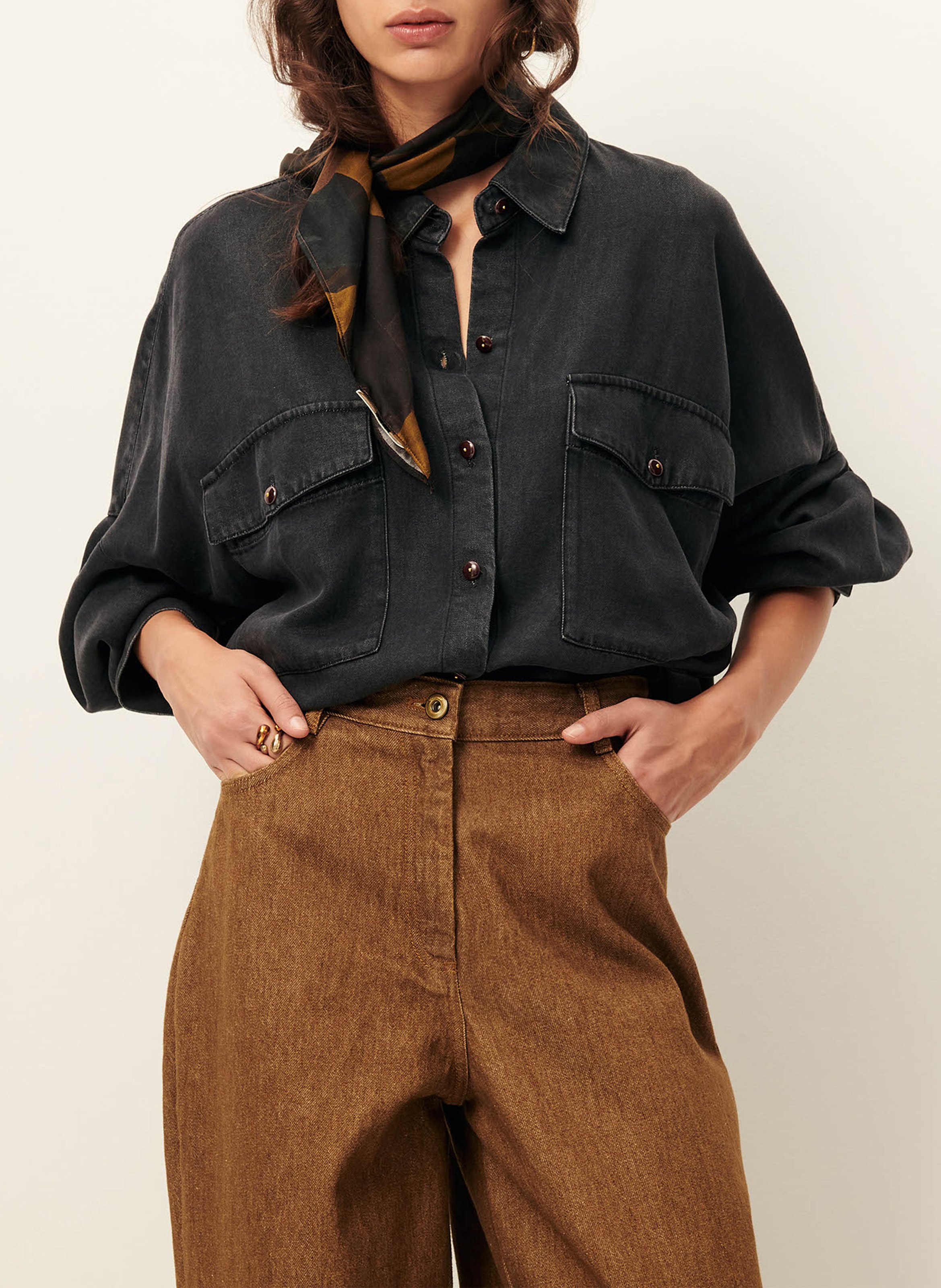 Chemise oversize col classique botaniella SESSUN Noir