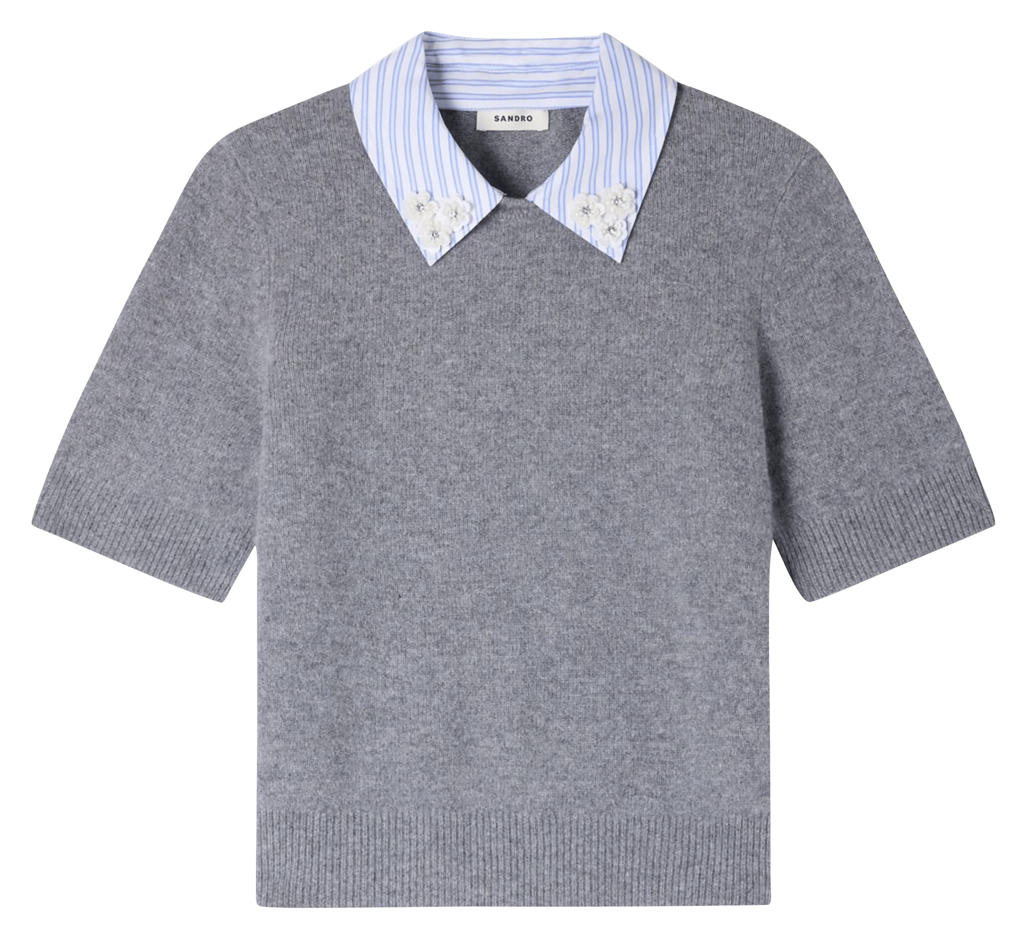 Pull col classique en laine SANDRO Gris